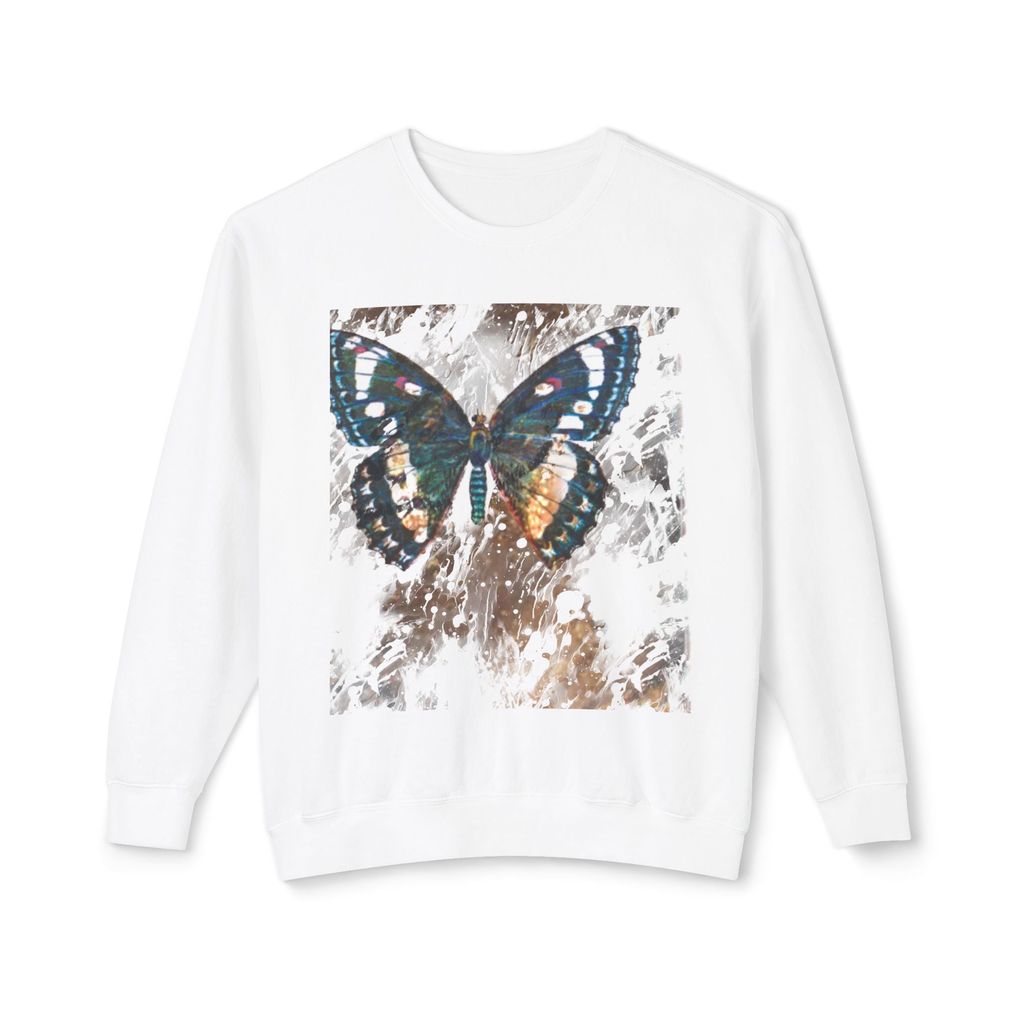 Butterfly Print Unisex Lightweight Crewneck Sweatshirt - Nature-Inspired Style for Everyday Wear