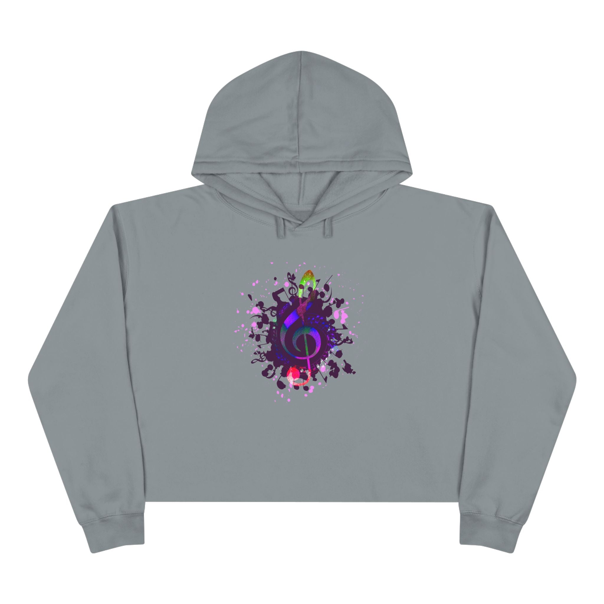 Musical Vibes Crop Hoodie - Colorful Treble Clef Design