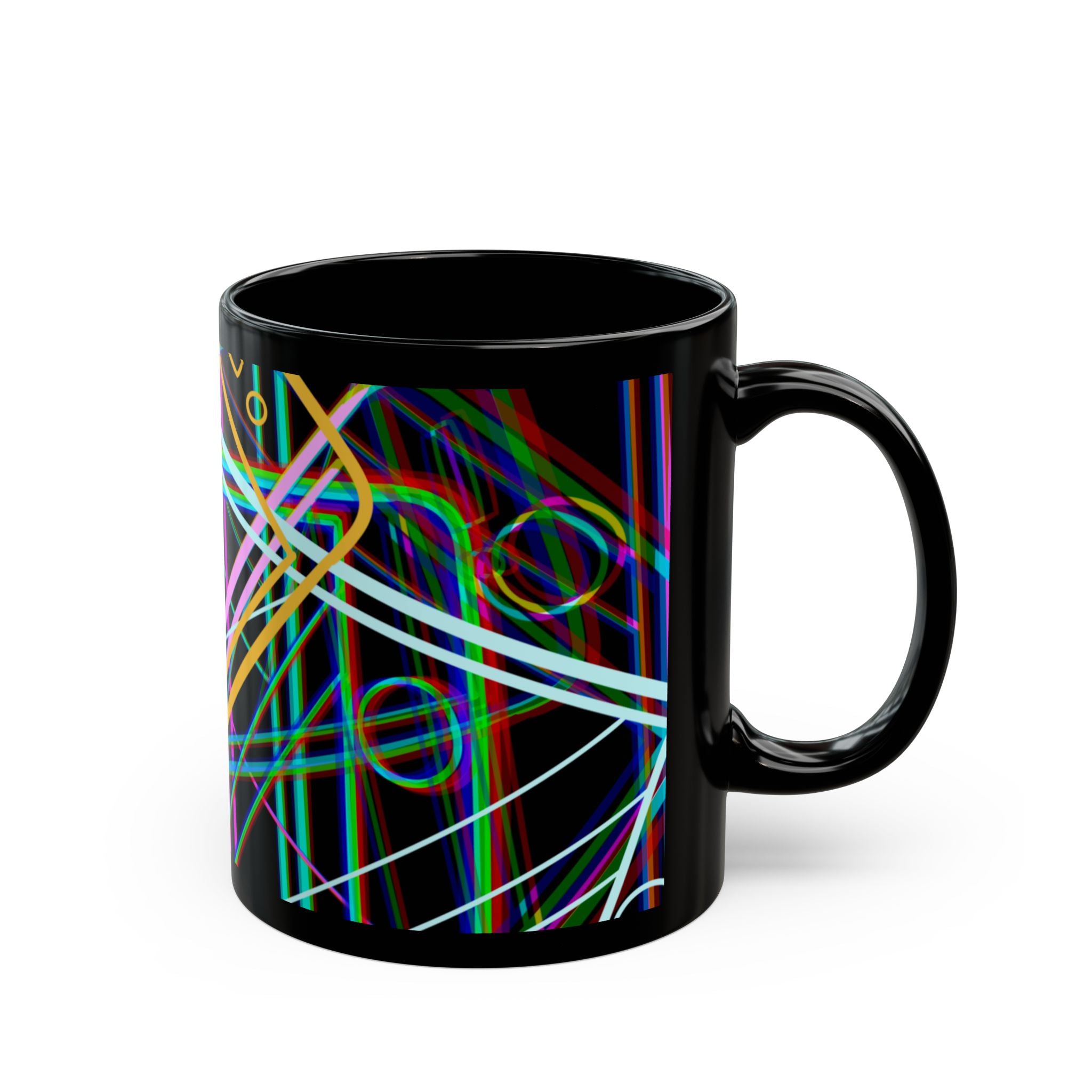 Colorful Phone Lines Black Mug - 11oz Coffee Cup for Artsy Spirits
