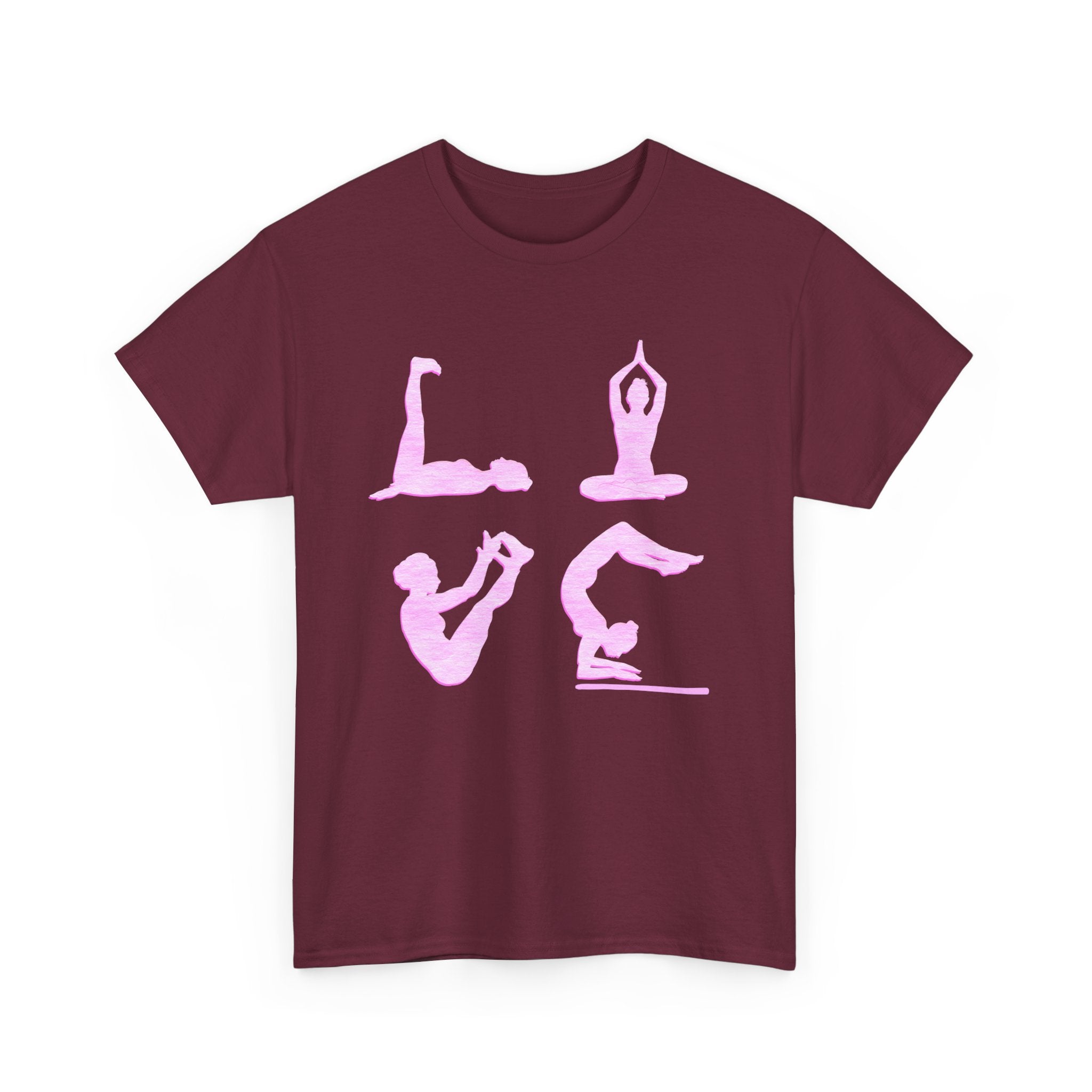 Yoga Love Poses Graphic Tee — Pink Silhouette Yoga Shirt for Women & Men
