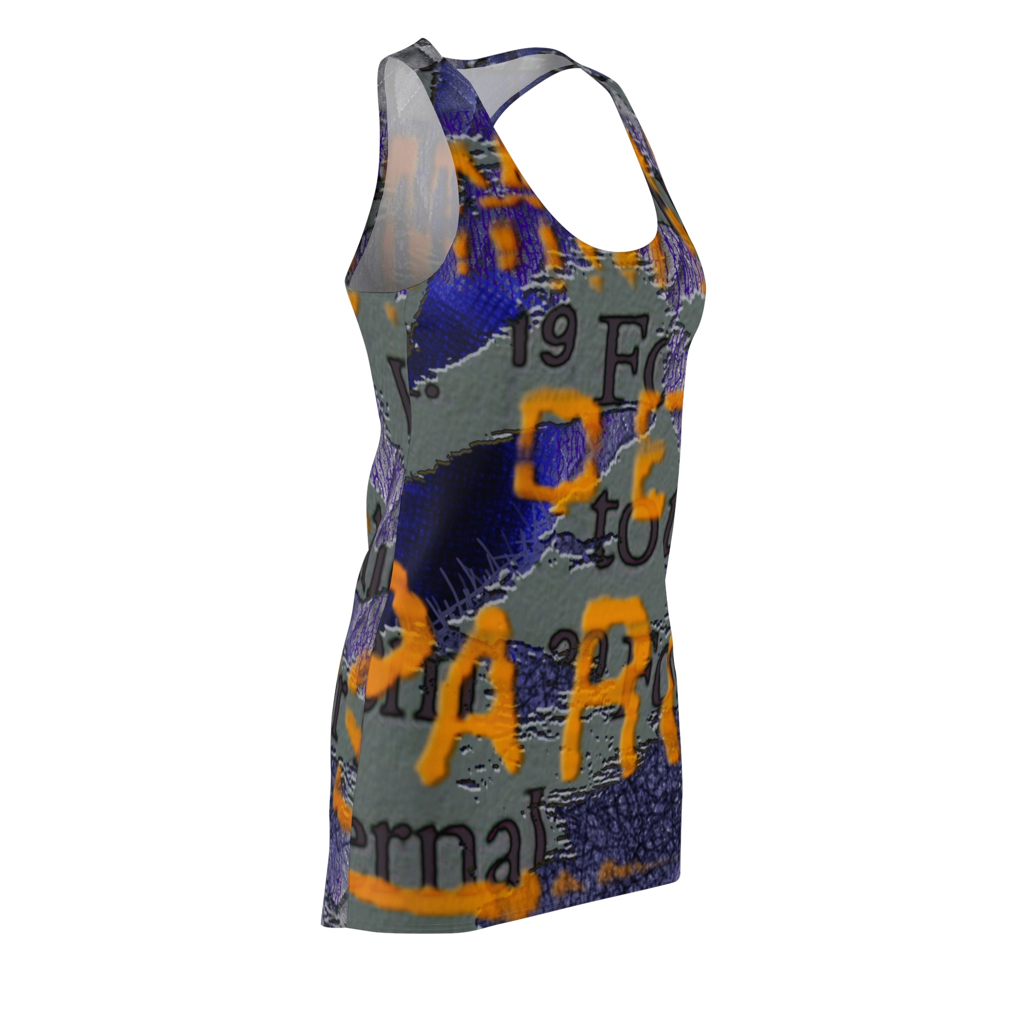 Bold Graphic Racerback Dress for Women - Trendy Urban Style