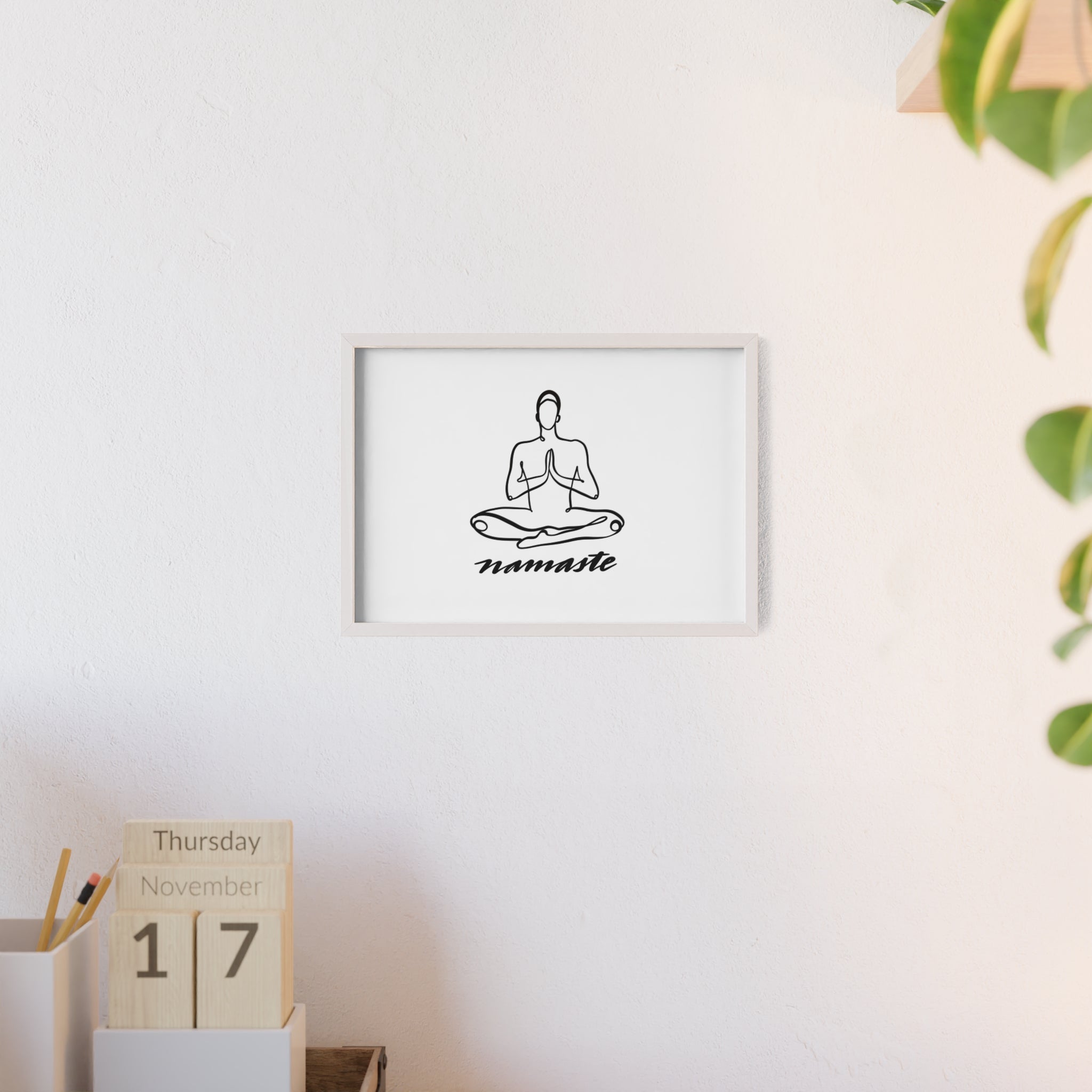 Meditation Art Poster with Wooden Frame - Namaste Decor for Mindfulness and Wellness