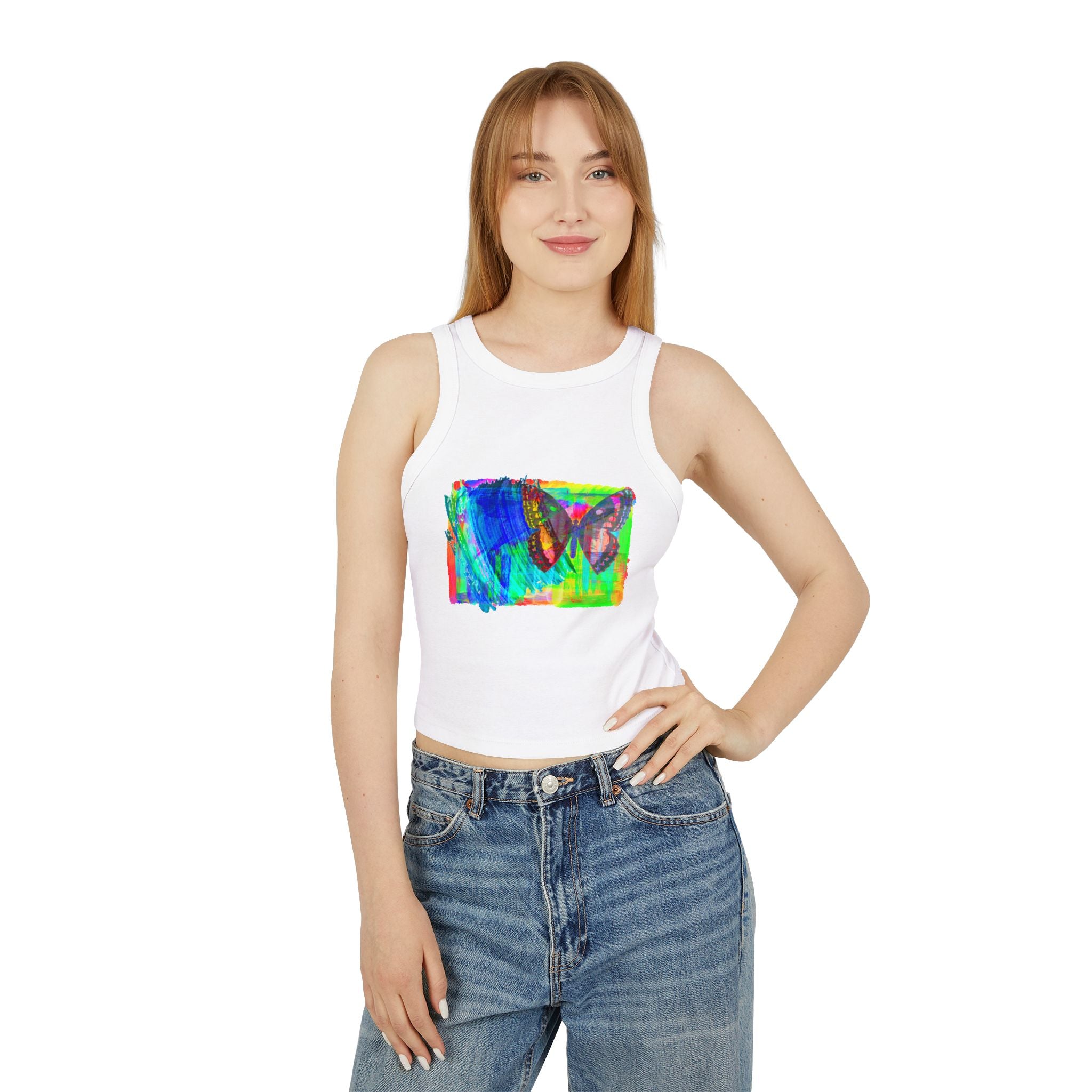 Vibrant Butterfly Racer Tank Top | Women's Summer Top, Festival Wear, Outdoor Activity, Gym Apparel, Boho Style