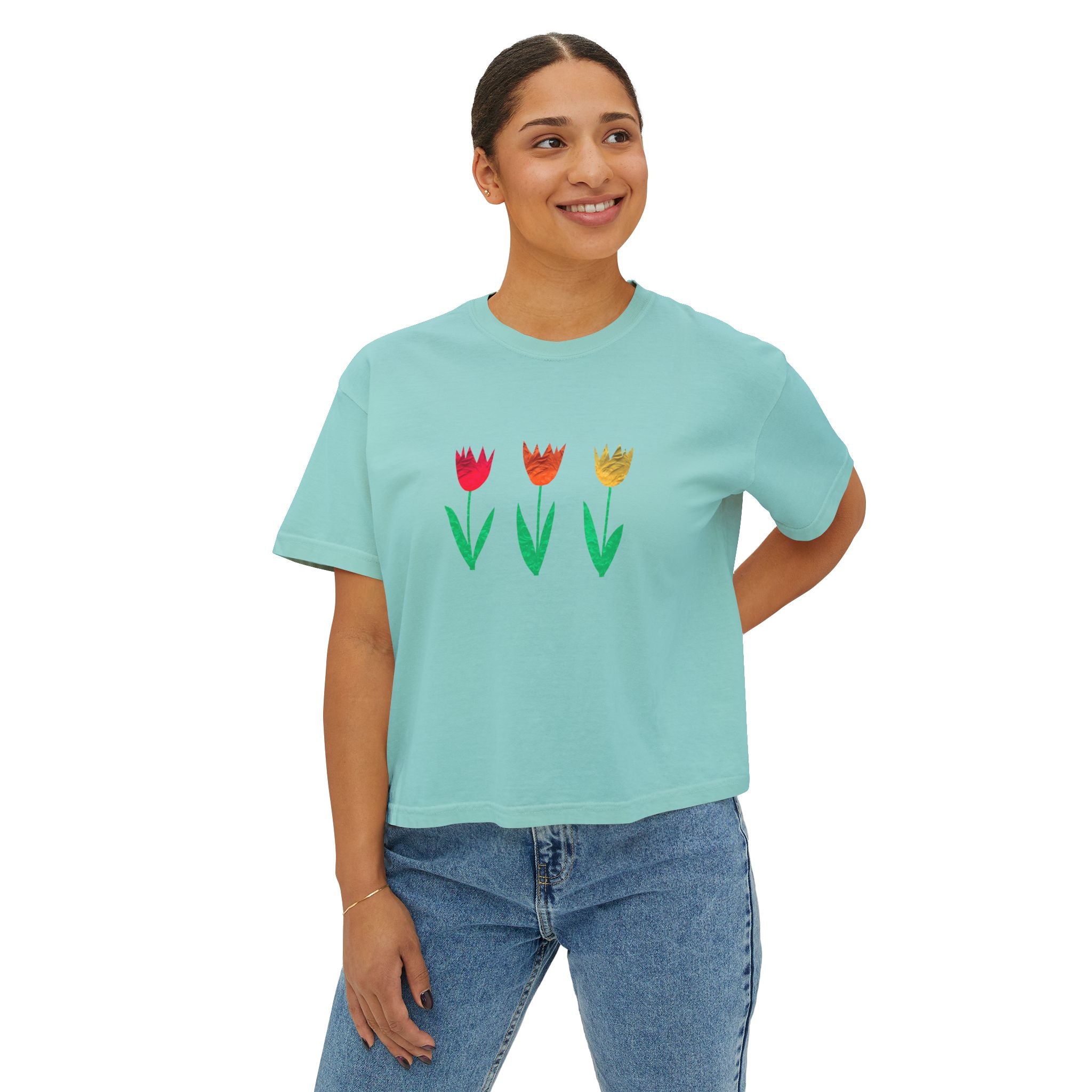 Floral Women's Boxy Tee, Casual Spring T-Shirt, Gifts for Her, Everyday Wear, Graphic Tee for Plant Lovers, Mother's Day Gift