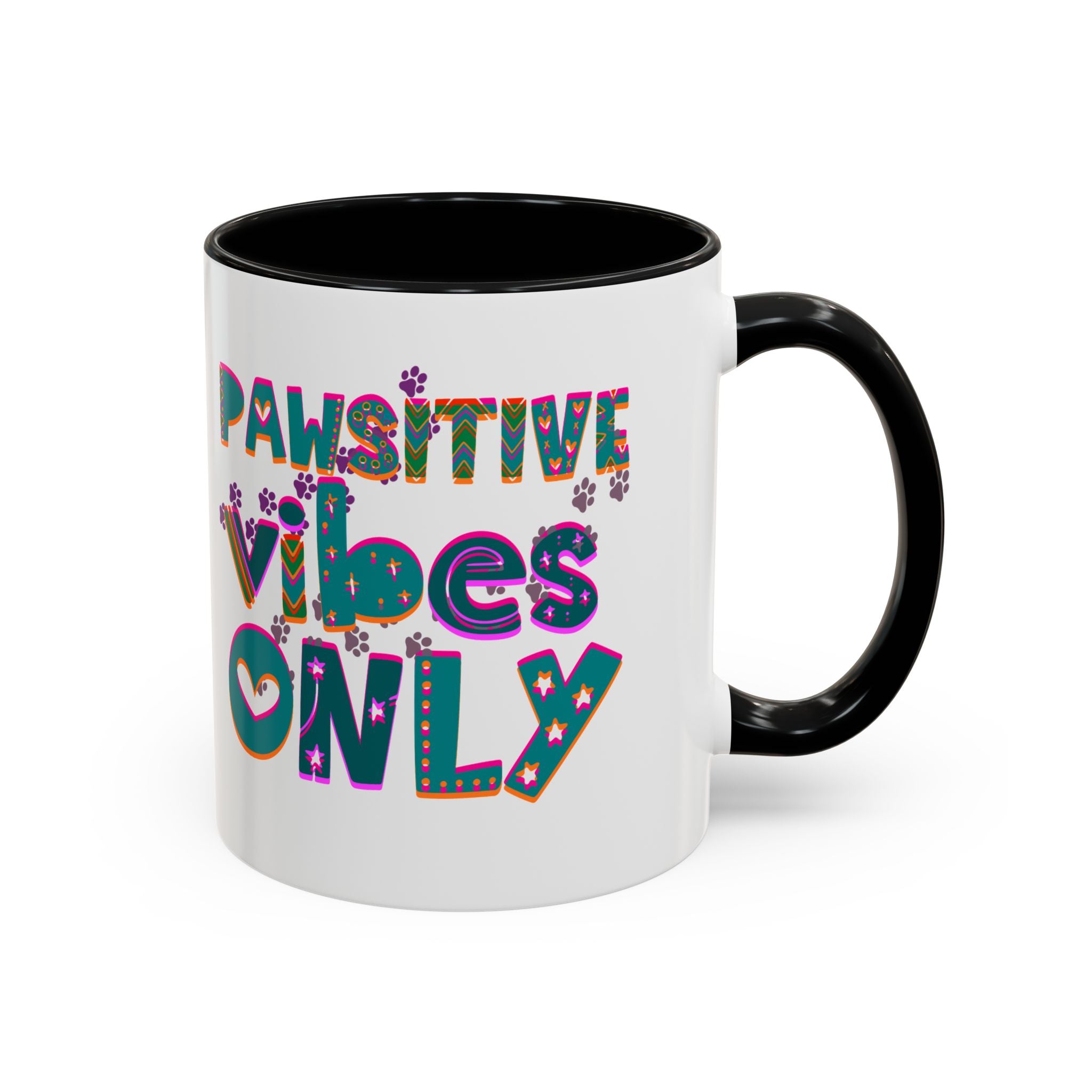 PAWSITIVE VIBES ONLY Accent Coffee Mug (11, 15oz)