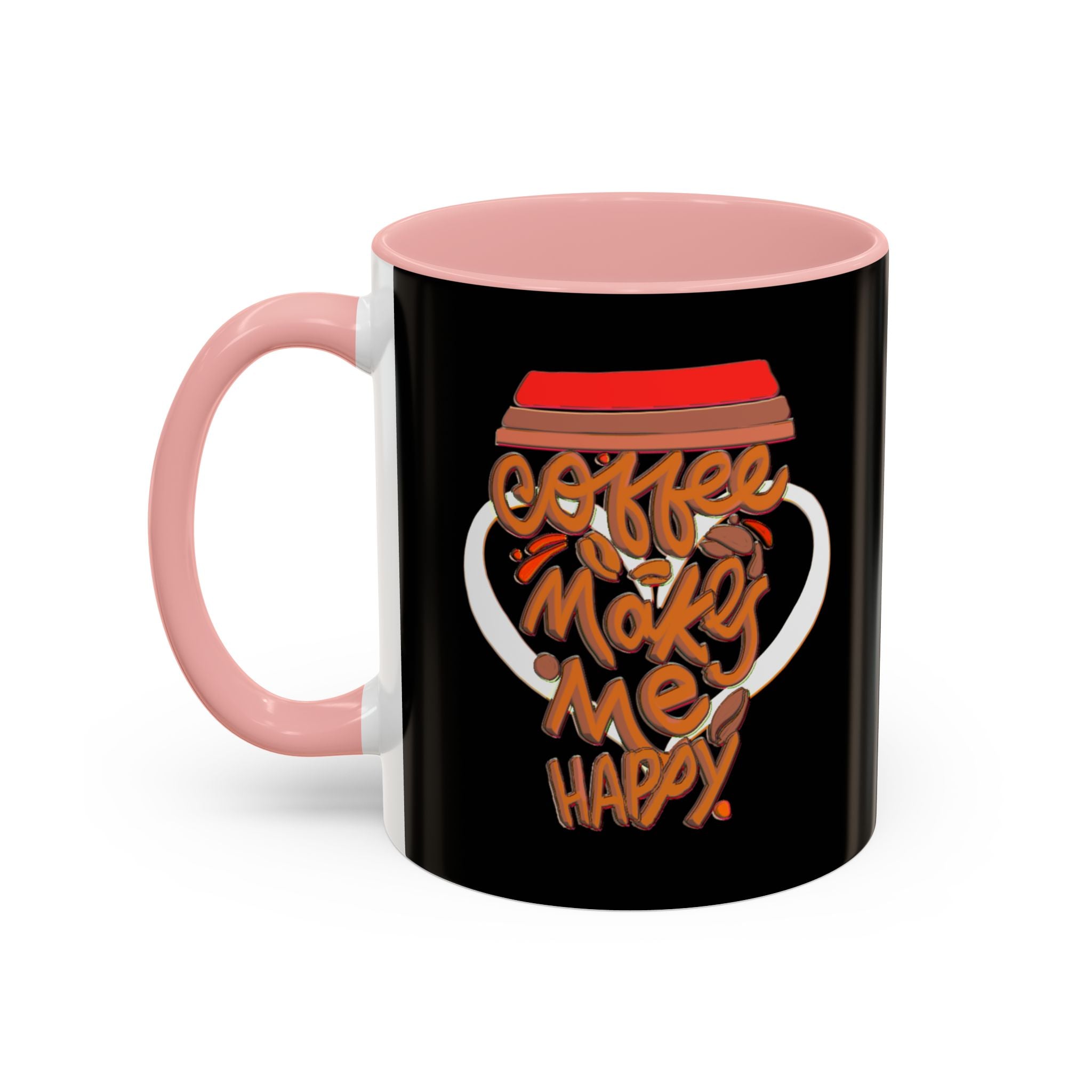 COFFEE MAKES ME HAPPY Hand-Drawn Design Accent Coffee Mug (11oz)