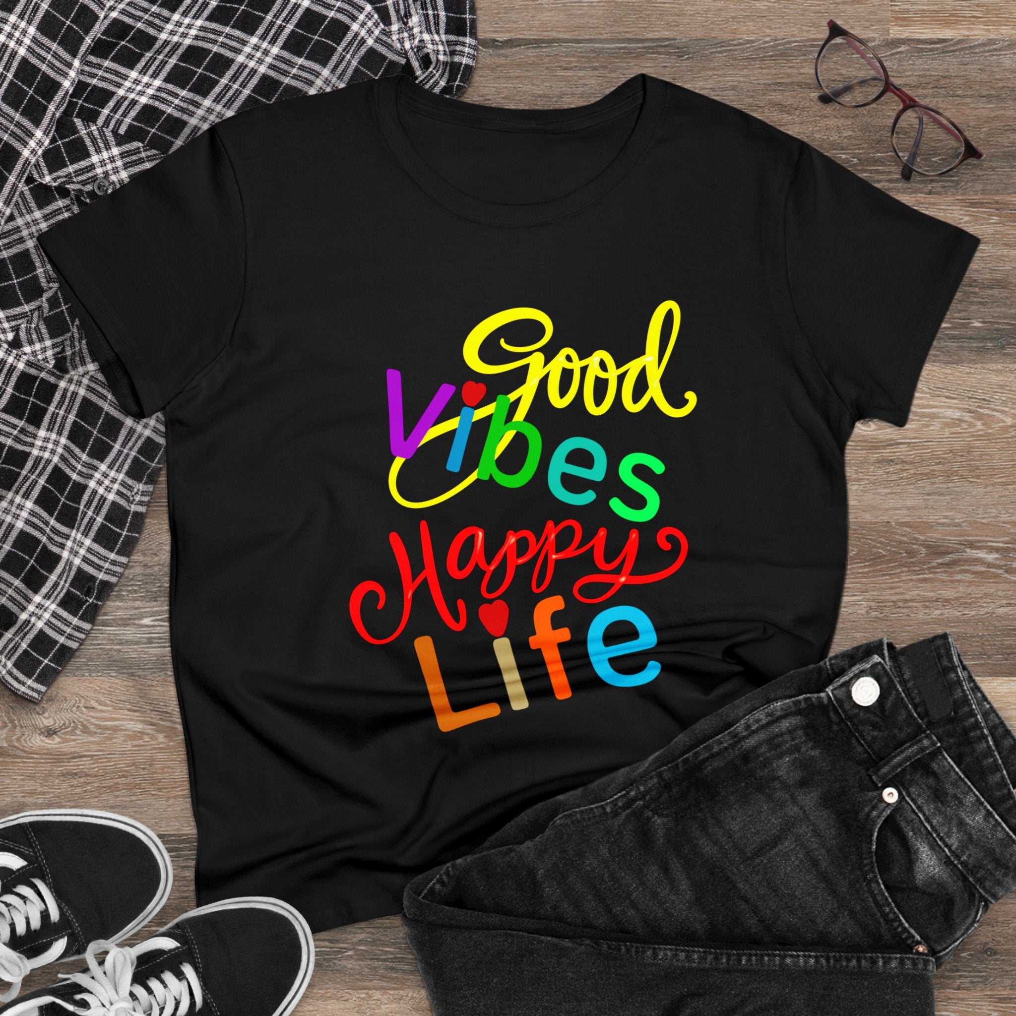 GOOD VIBES HAPPY LIFE Cotton Tee