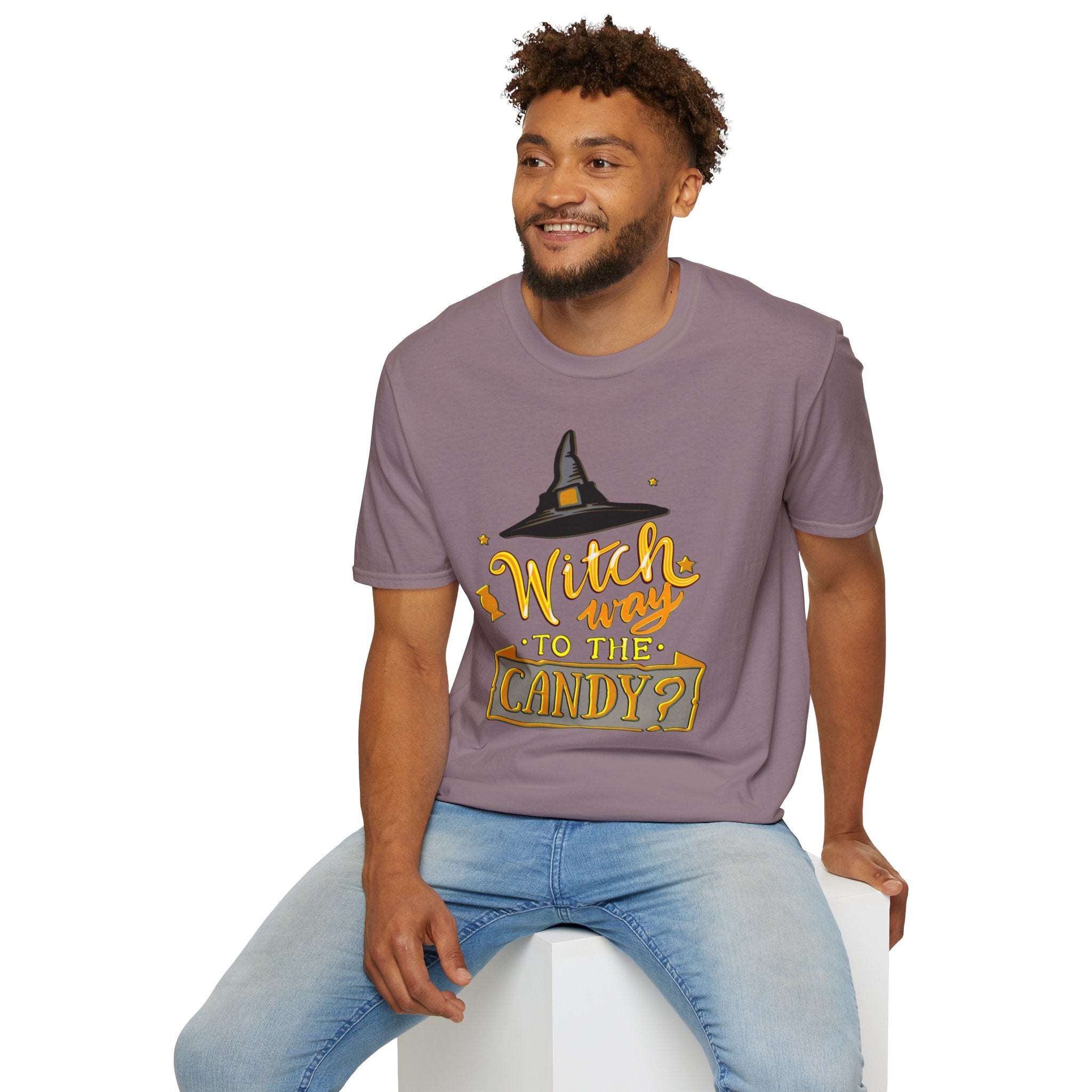 WITCH WAY TO THE CANDY? HALLOWEEN Softstyle T-Shirt