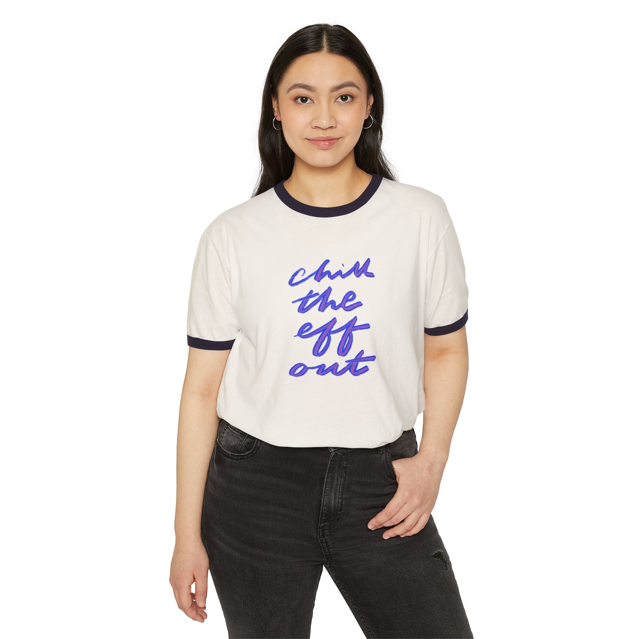 Chill the Eff Out Unisex Cotton Ringer T-Shirt, Casual Reminder Tee for Relaxing, Gift for Friends, Birthday, Self-Care, Relaxation