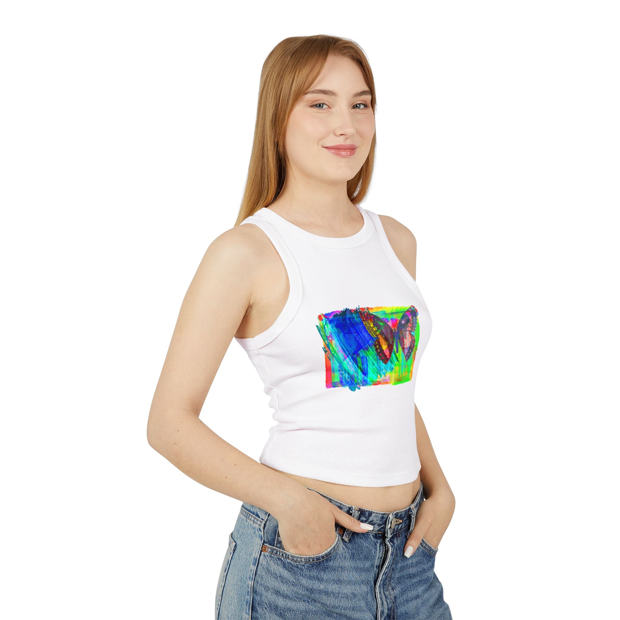 Vibrant Butterfly Racer Tank Top | Women's Summer Top, Festival Wear, Outdoor Activity, Gym Apparel, Boho Style
