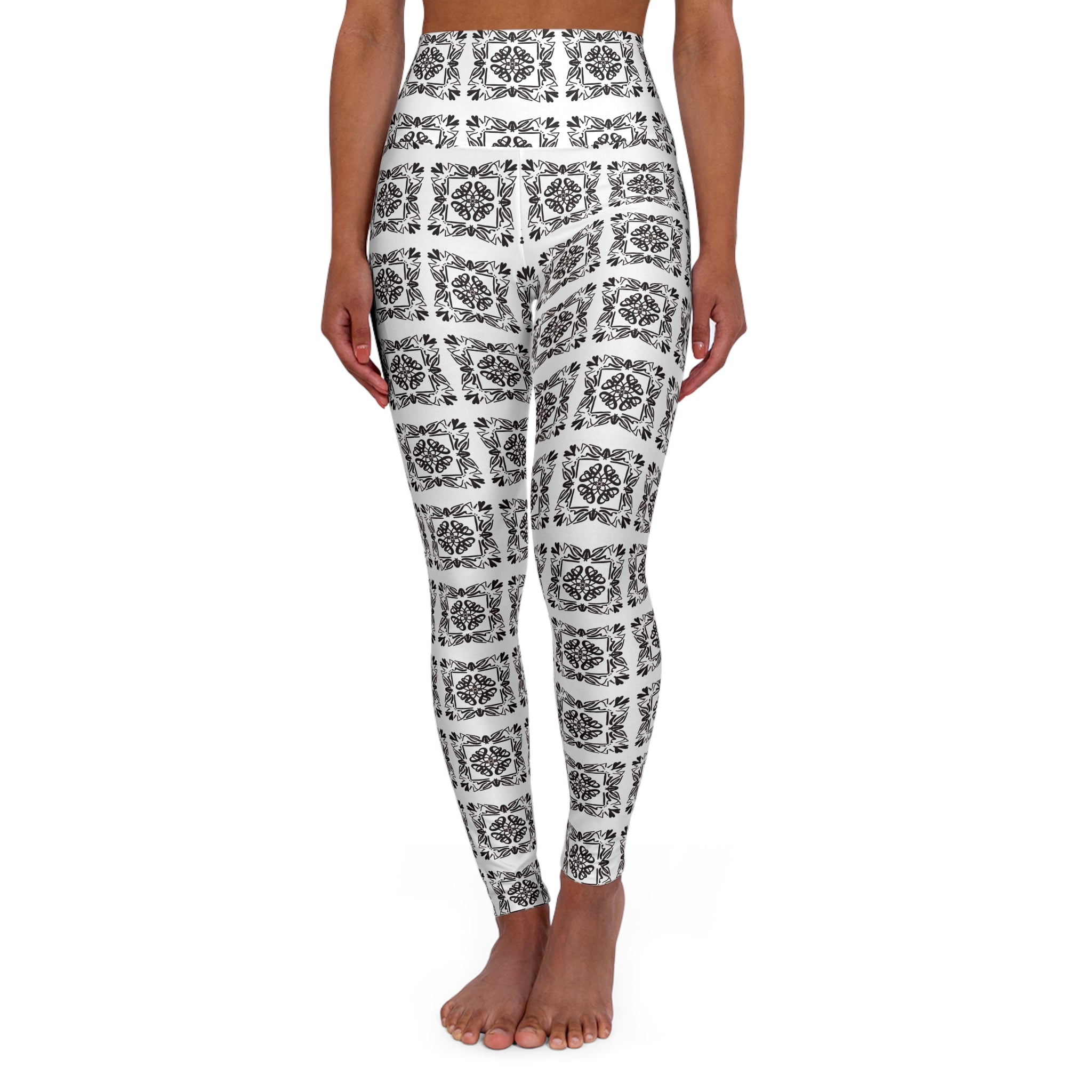 Bohemian Floral High Waisted Yoga Leggings - hand-drawn pattern