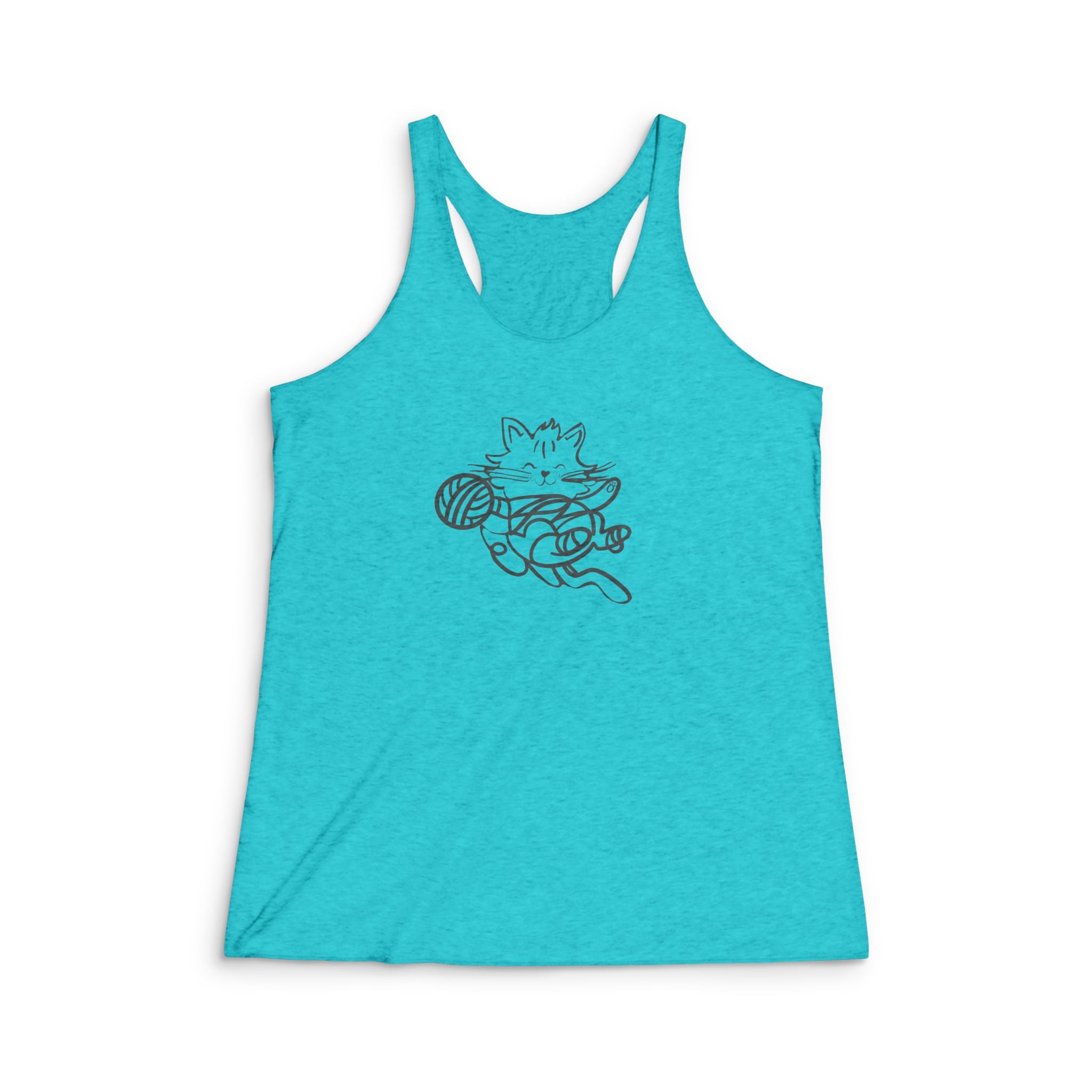 Playful Cat Gym Tank Top - Women's Tri-Blend Racerback for Fitness & Fun