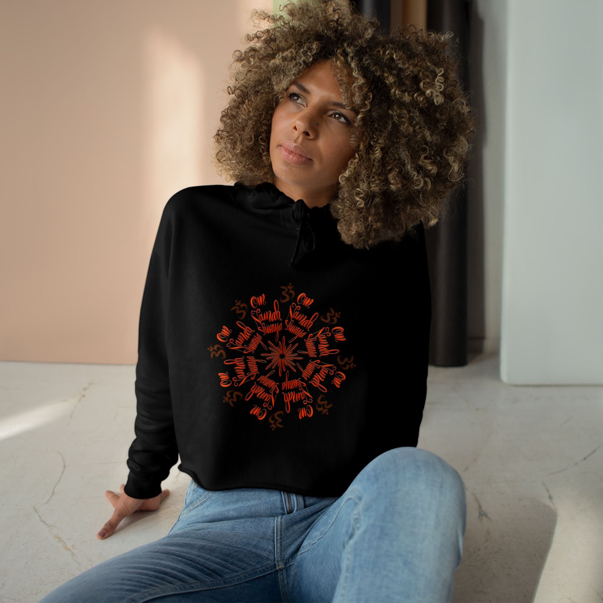 Spiritual Snowflake Crop Hoodie - Cozy White Pullover for Yoga & Meditation