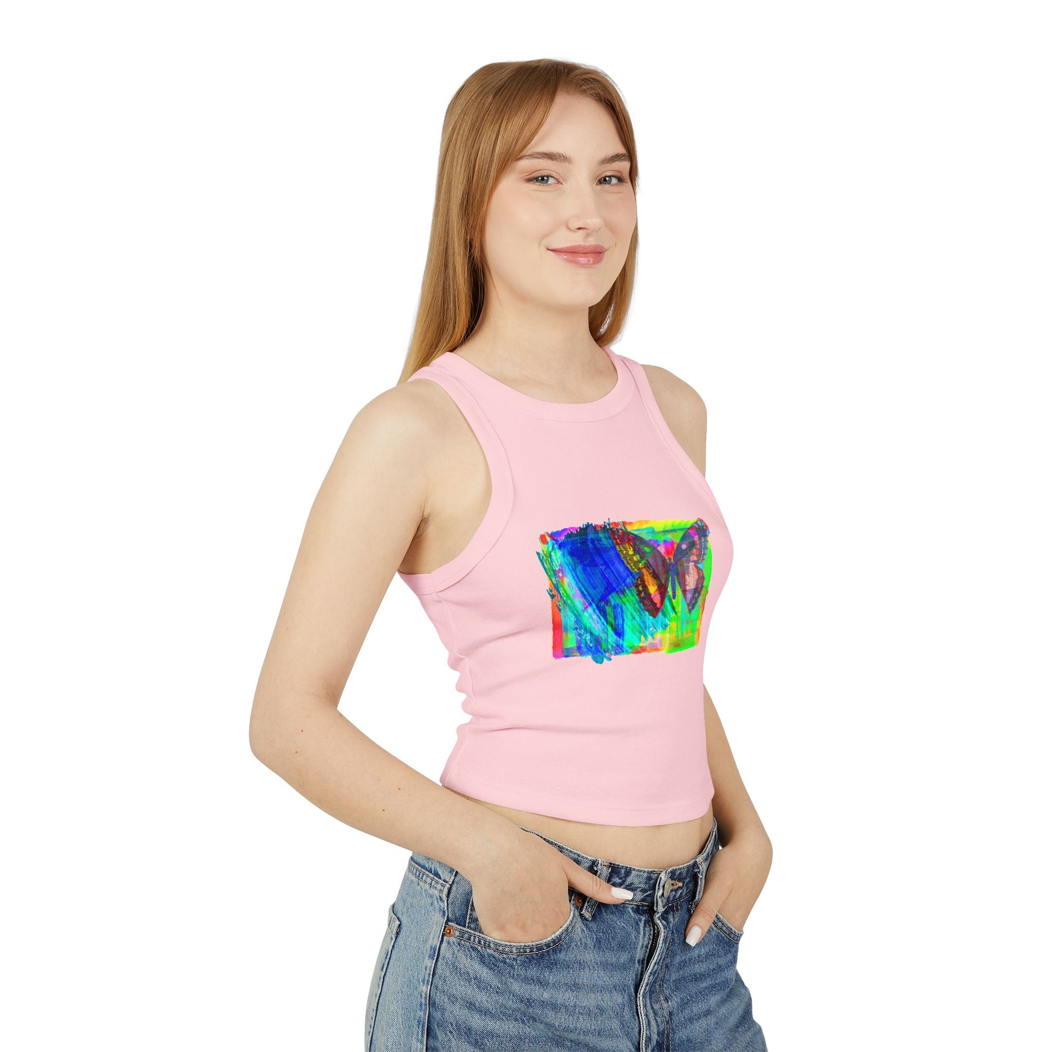 Vibrant Butterfly Racer Tank Top | Women's Summer Top, Festival Wear, Outdoor Activity, Gym Apparel, Boho Style