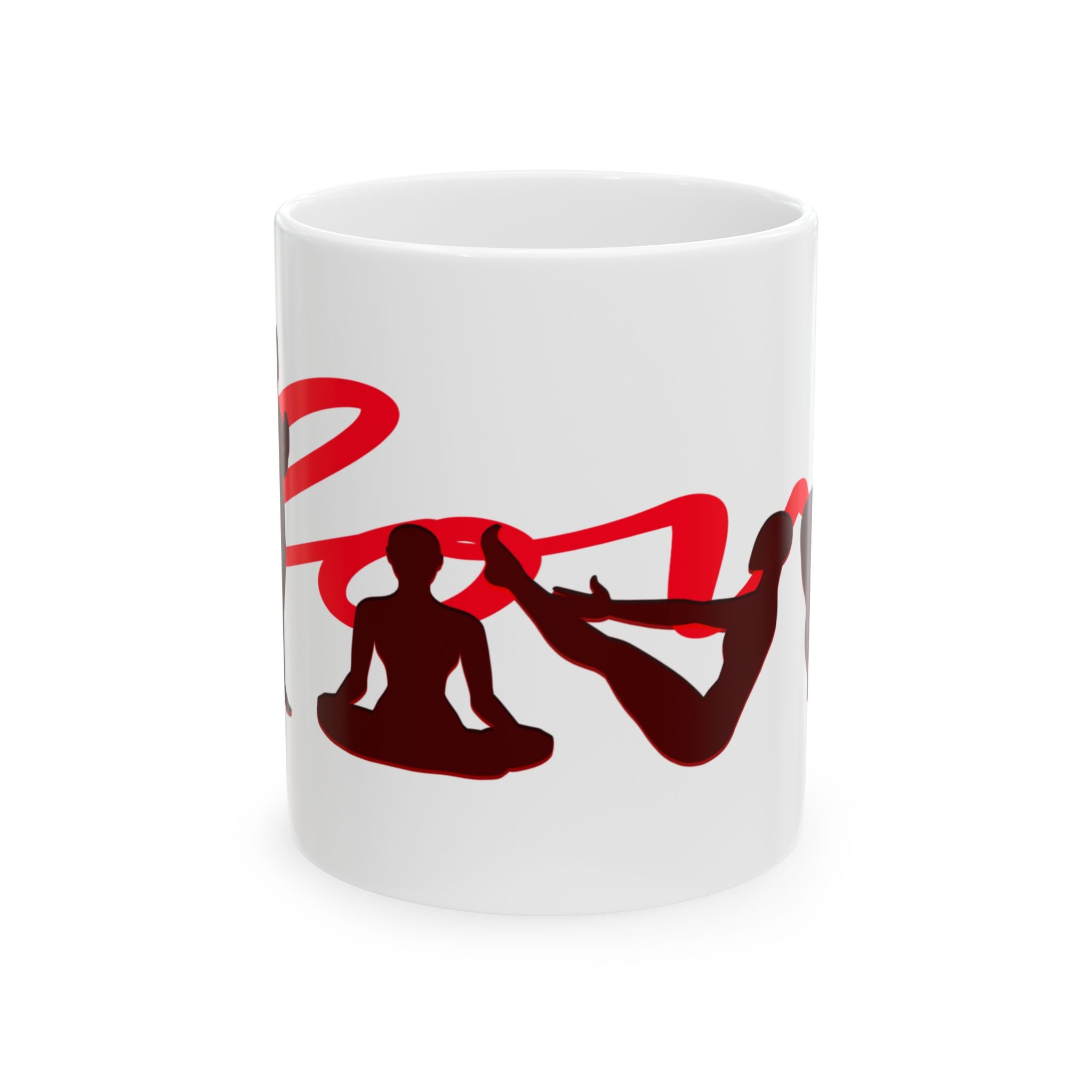 Yoga Love Ceramic Mug — Red Script Mindfulness Coffee Cup (11oz)