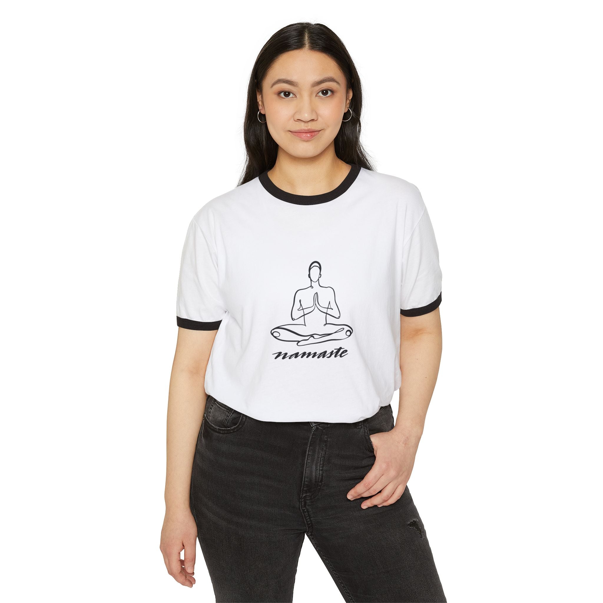 Namaste Unisex Cotton Ringer T-Shirt - Mindfulness Meditation Tee