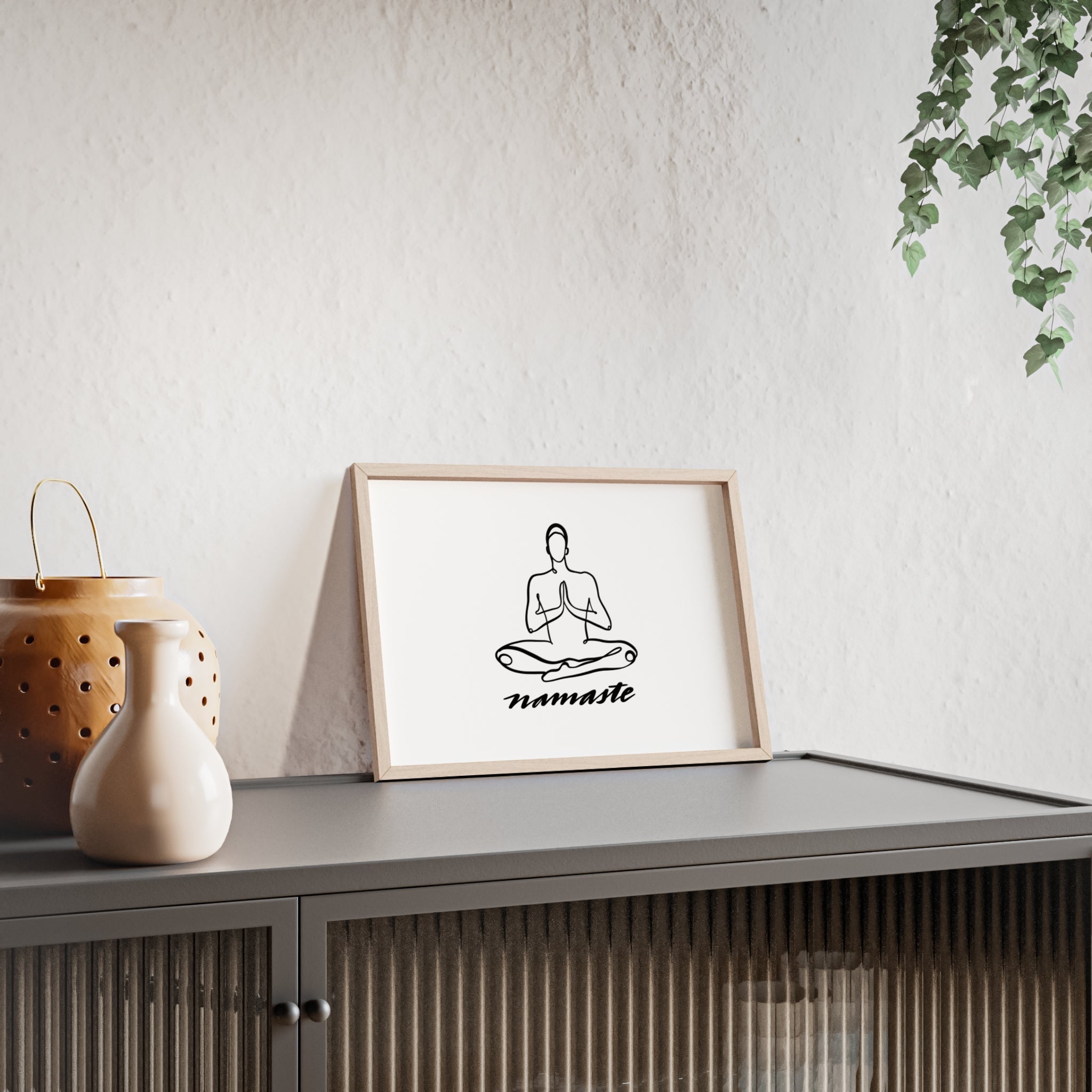 Meditation Art Poster with Wooden Frame - Namaste Decor for Mindfulness and Wellness