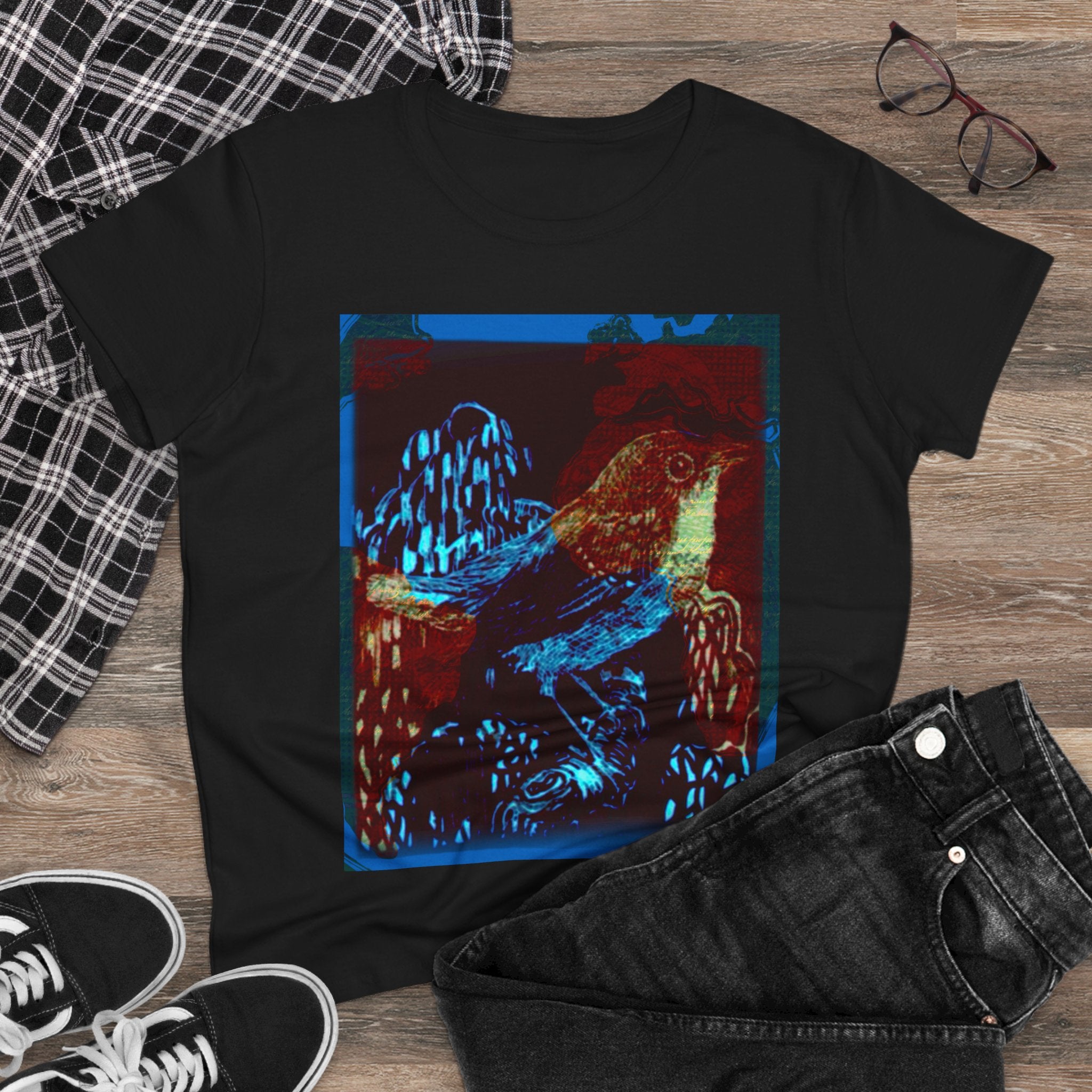 Mystical Bird Graphic Tee for Women – Stylish Midweight Cotton T-Shirt
