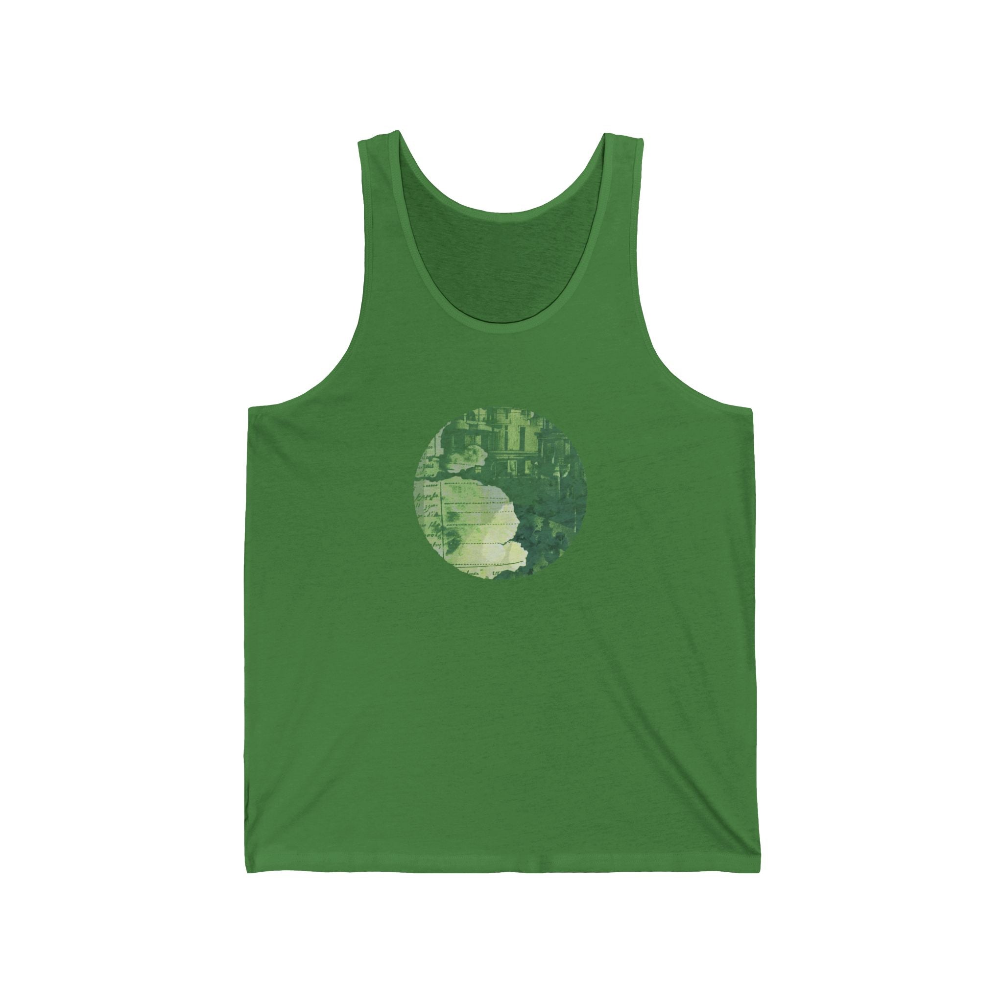 Eco-Friendly Unisex Jersey Tank with Abstract Green Design