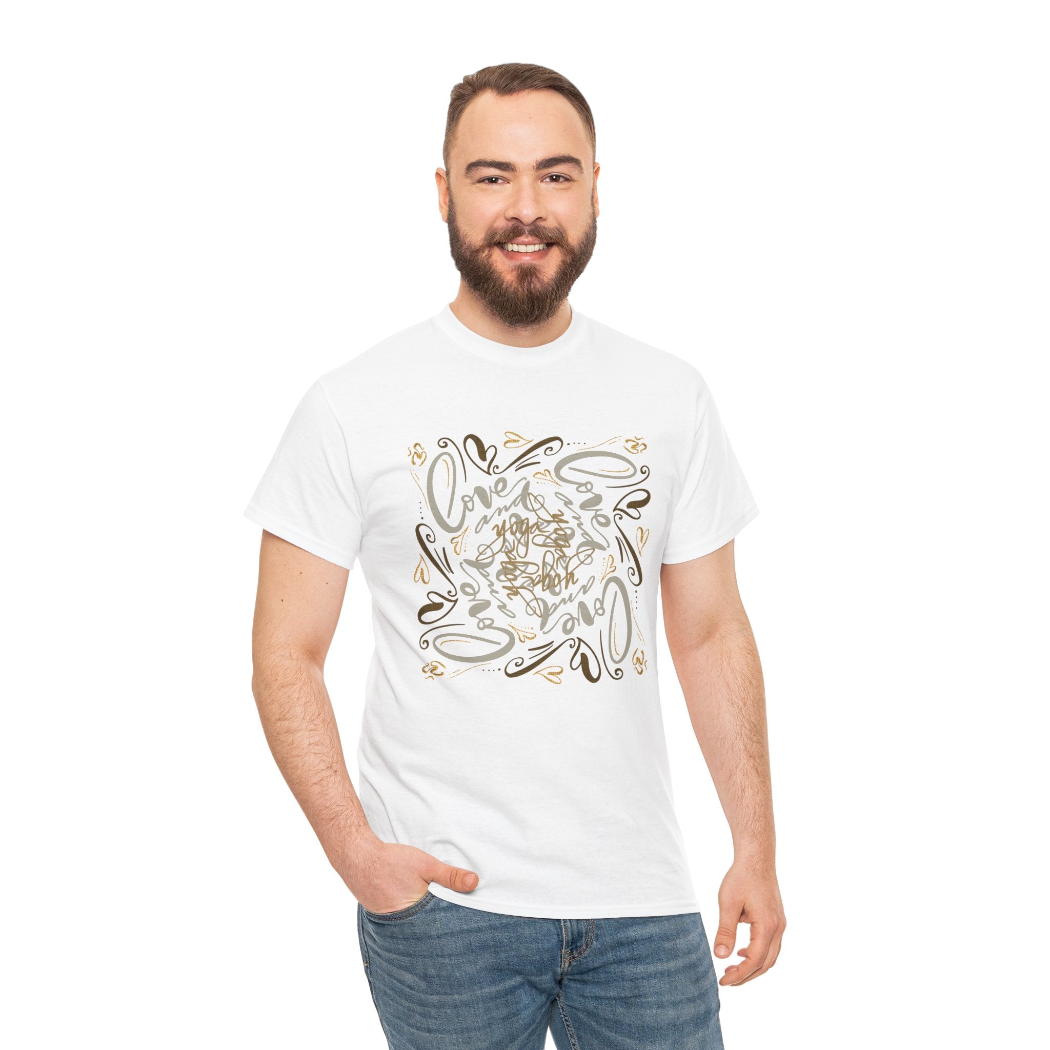 Stylish Hand-drawn Tee, Love and Yoga Shirt, Unisex Graphic T-Shirt, Casual Outfit, Gift for Friends and Family