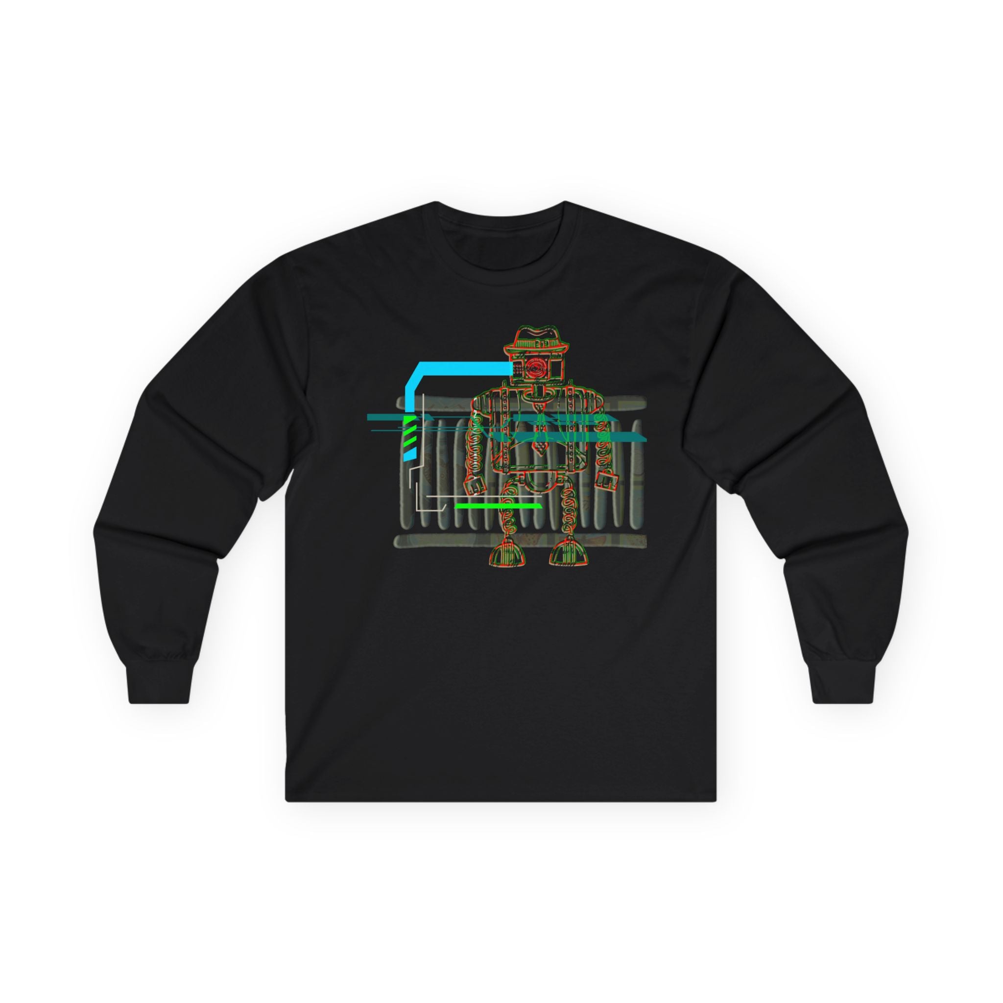 Whimsical Robot Long Sleeve Tee - Fun Unisex Cotton Shirt