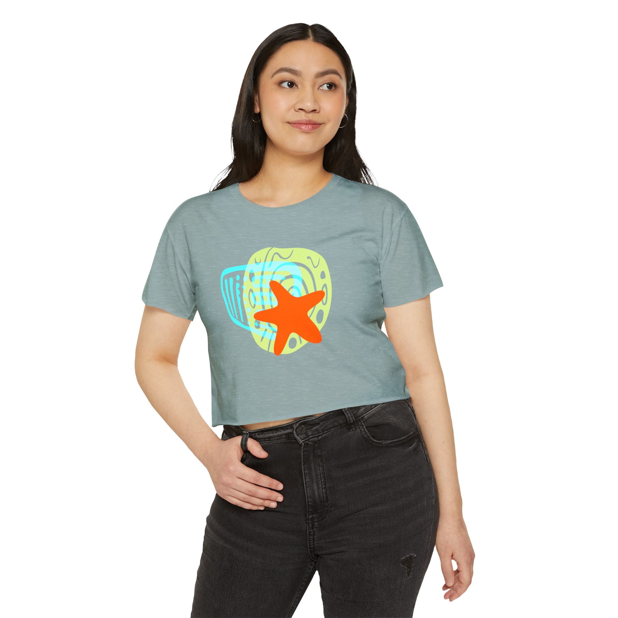 Colorful Starfish Festival Crop Top for Women - Summer Vibes Tee