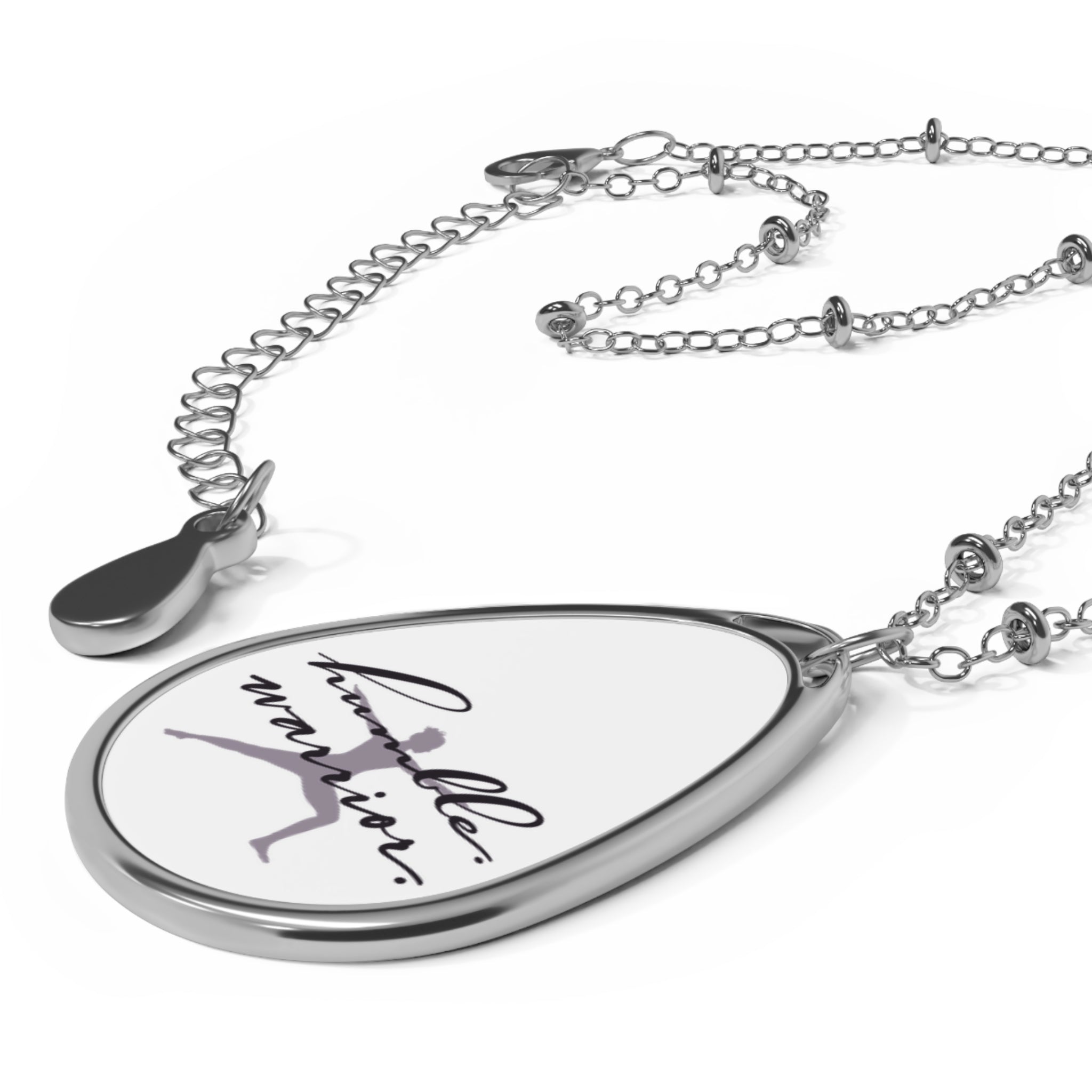 Inspirational Oval Necklace - 'Humble Warrior' Pendant for Motivated Women