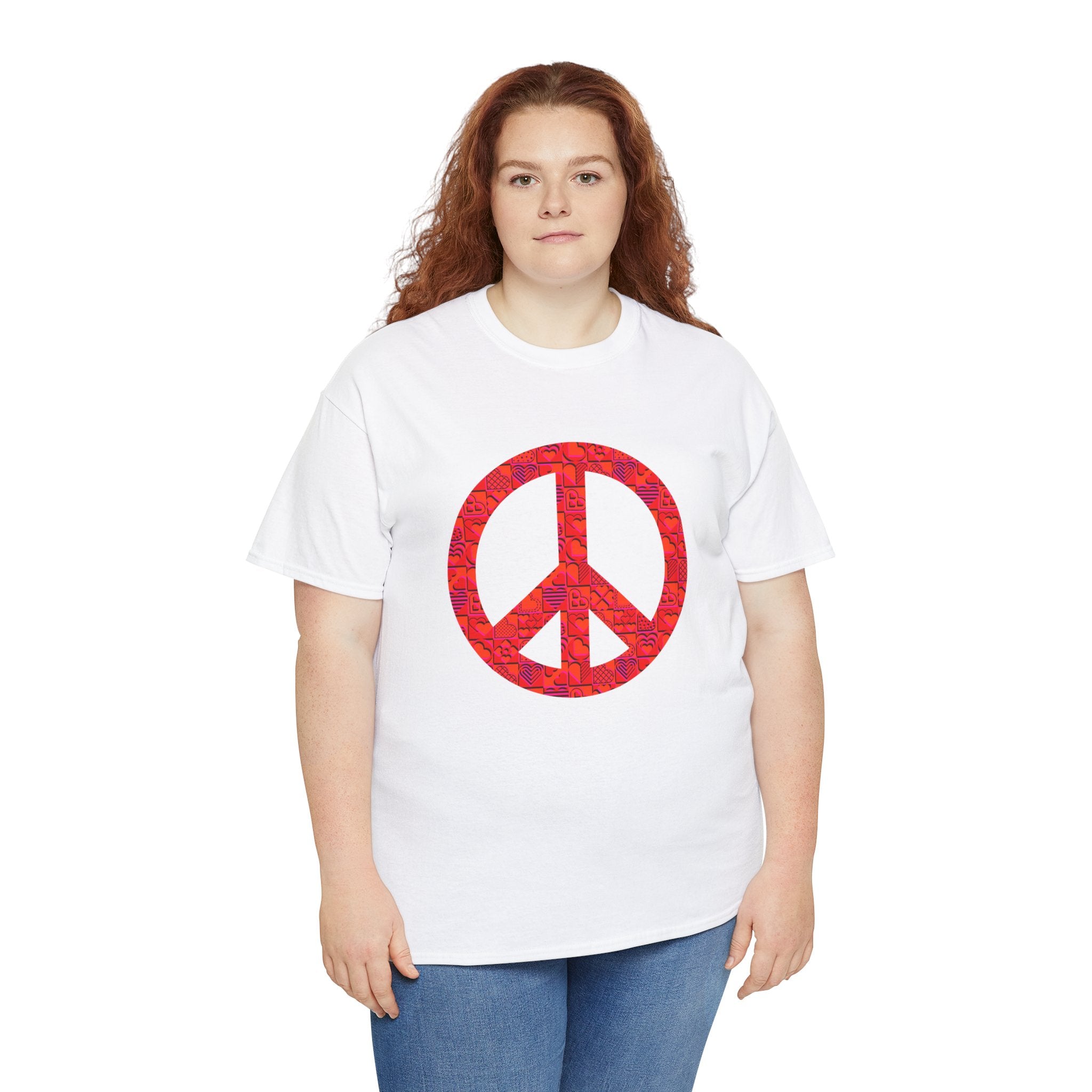 Peace Symbol Unisex Heavy Cotton Tee - Vibrant Red Design for Casual Wear