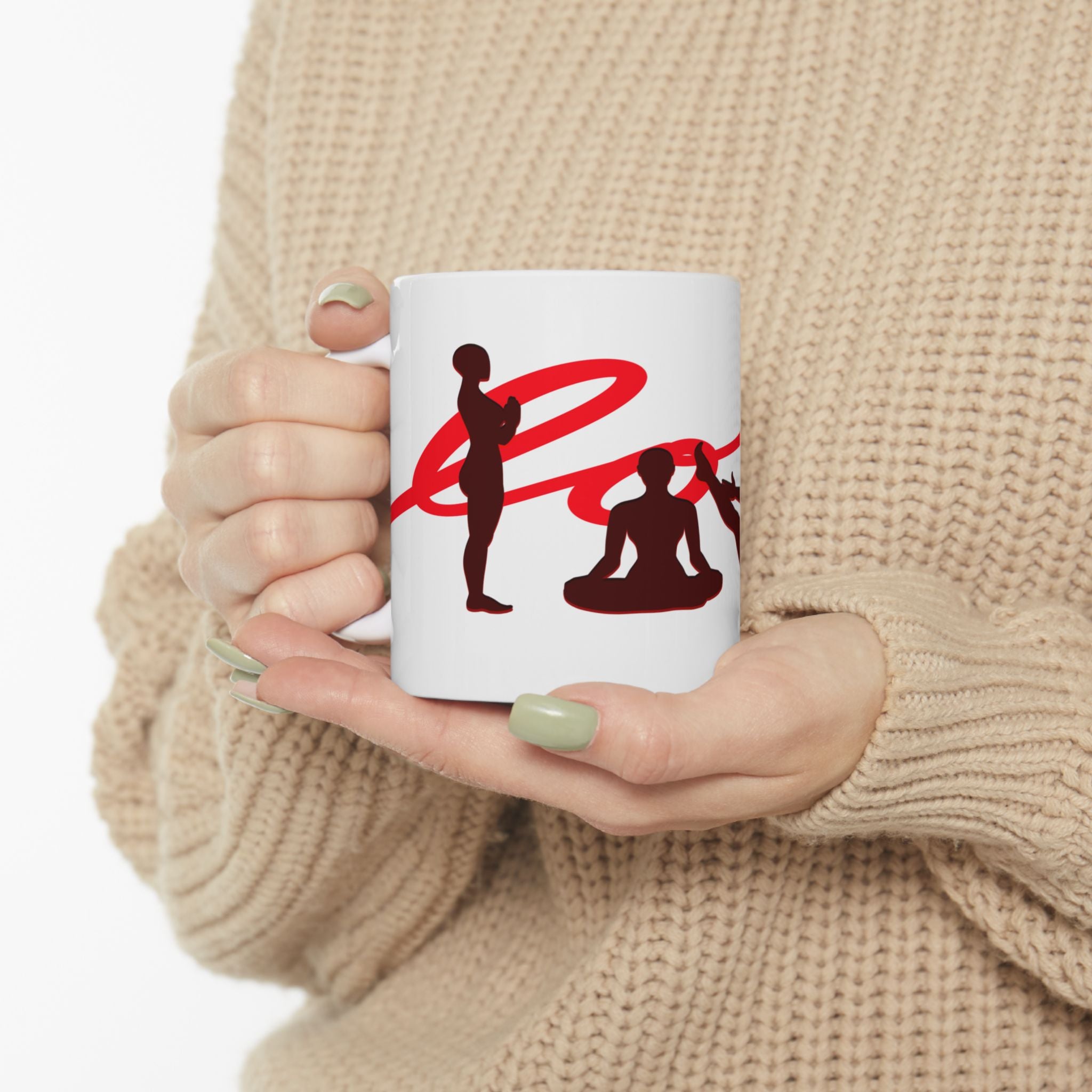 Yoga Love Ceramic Mug — Red Script Mindfulness Coffee Cup (11oz)