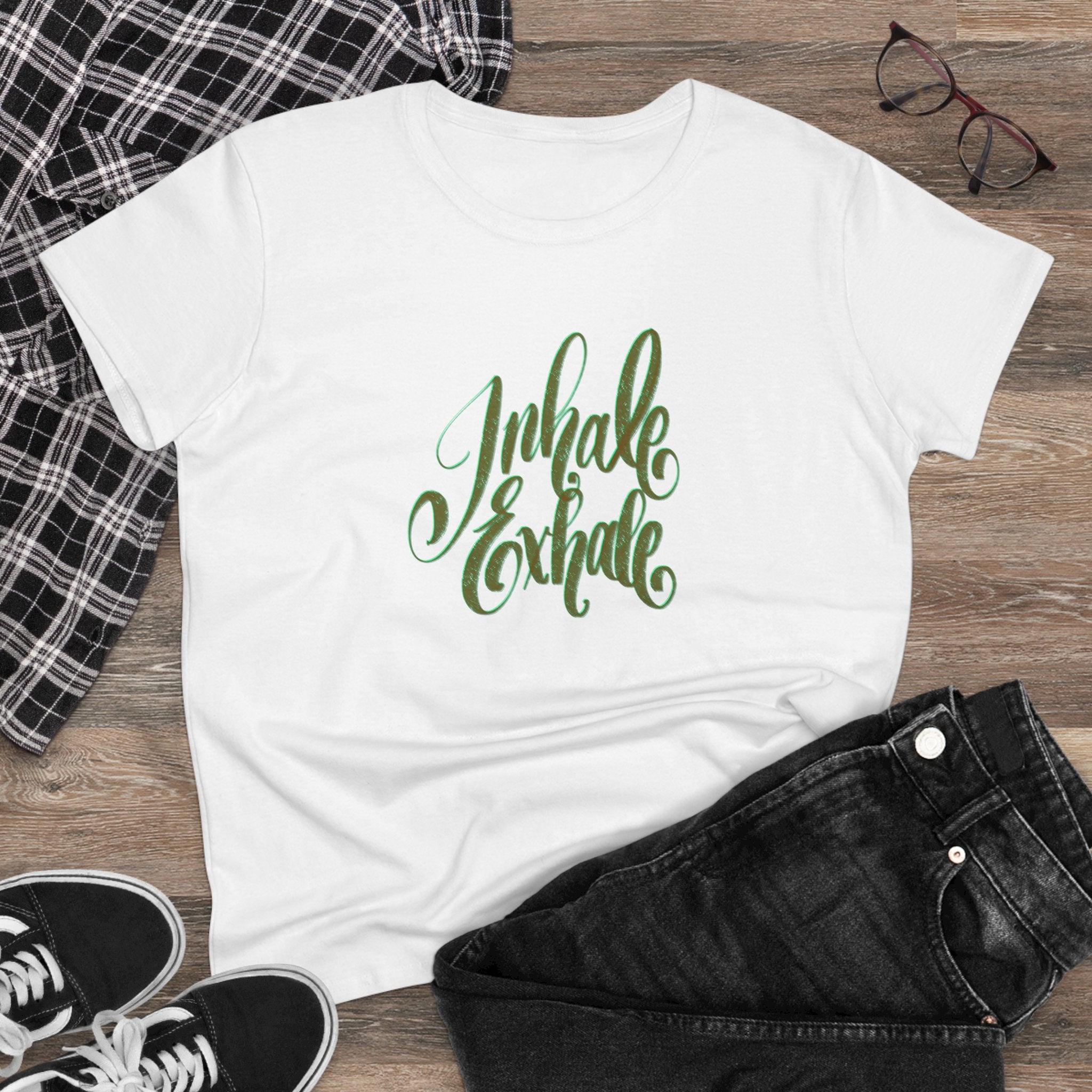 Inhale Exhale Women's Cotton Tee - Comfortable Mindfulness Shirt