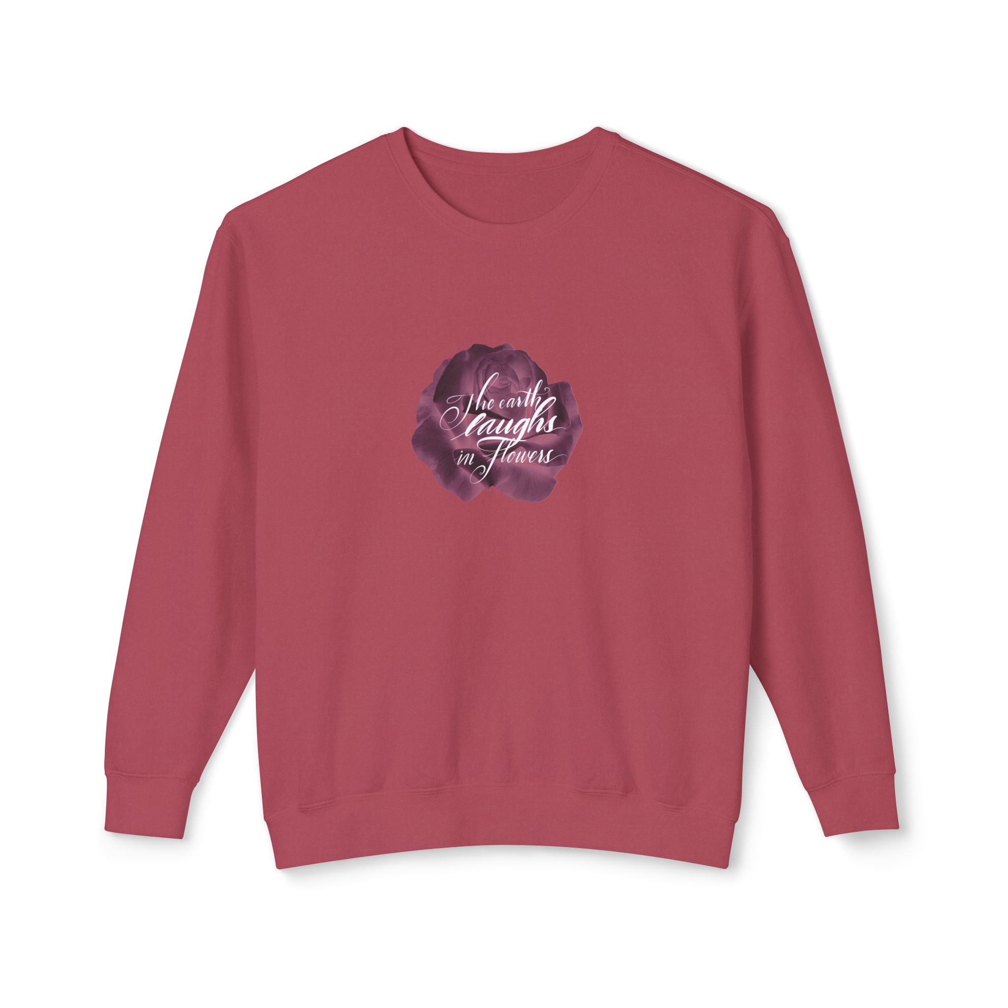 Crewneck Sweatshirt — 'The Earth Laughs in Flowers” Hand-written/Watercolor Circle Design