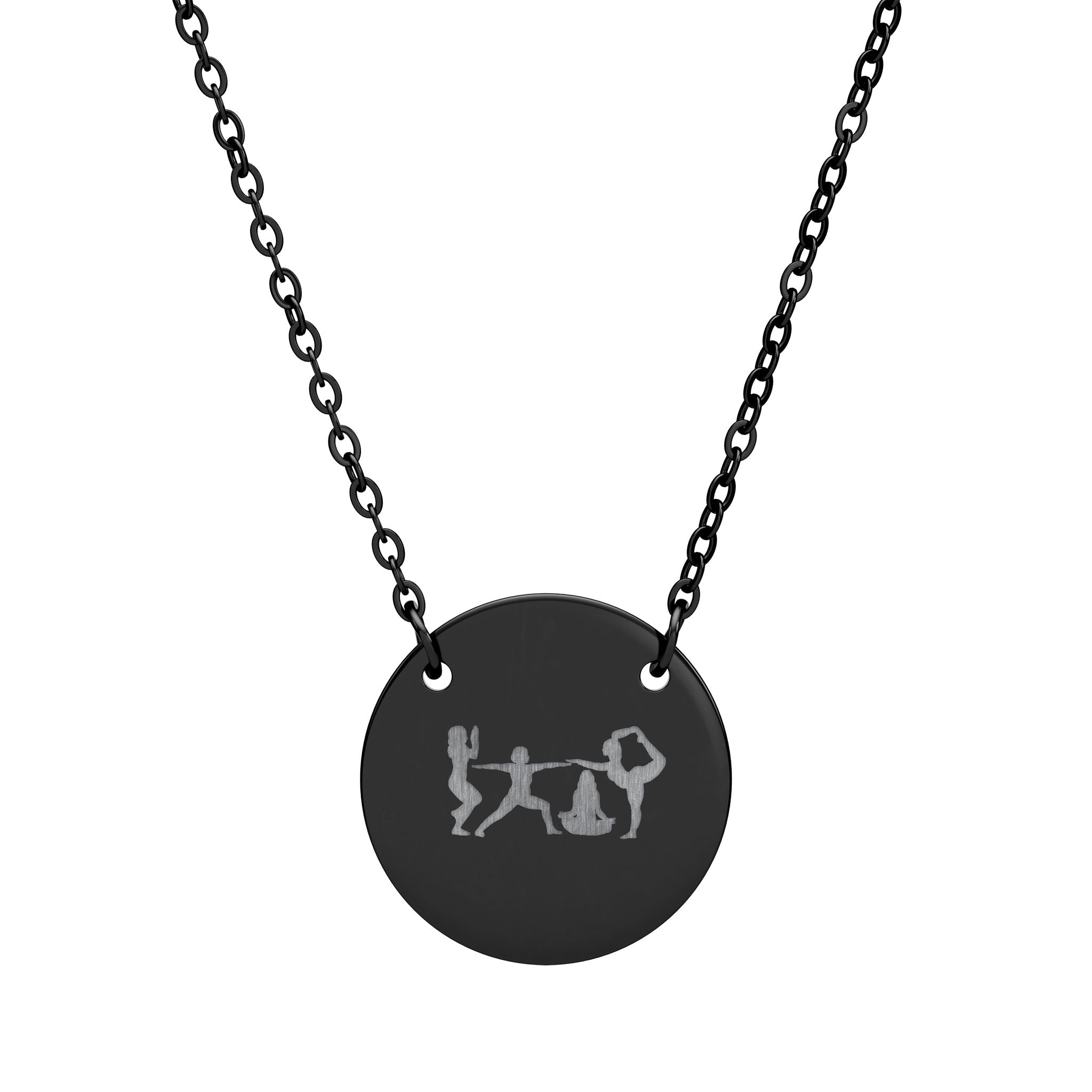 Engraved Circle Necklace — Personalized Yoga Pose Silhouette Pendant