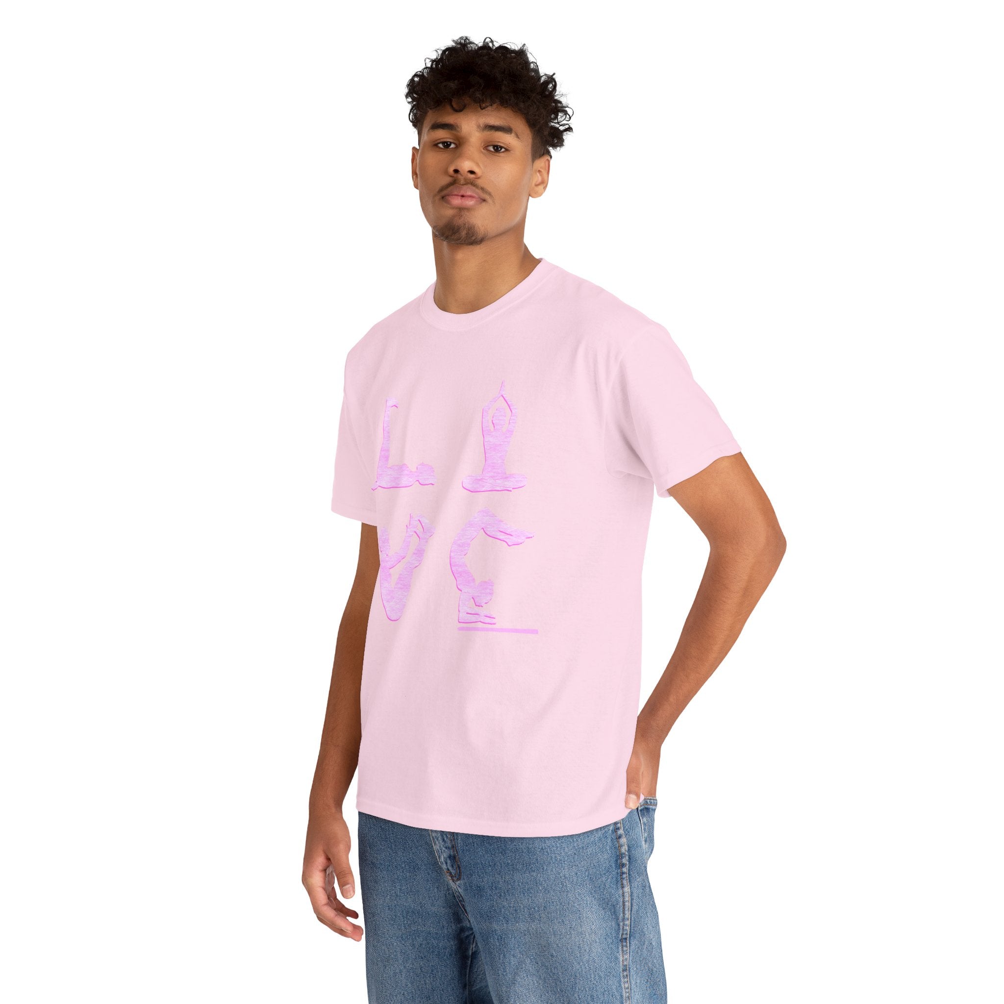 Yoga Love Poses Graphic Tee — Pink Silhouette Yoga Shirt for Women & Men