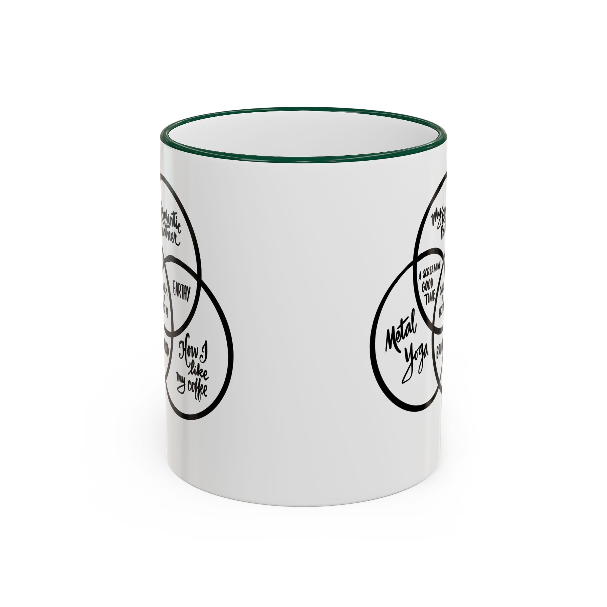 Metal Yoga Venn Diagram Mug — Funny Coffee Lover Accent Rim & Handle Mug (11oz/15oz)