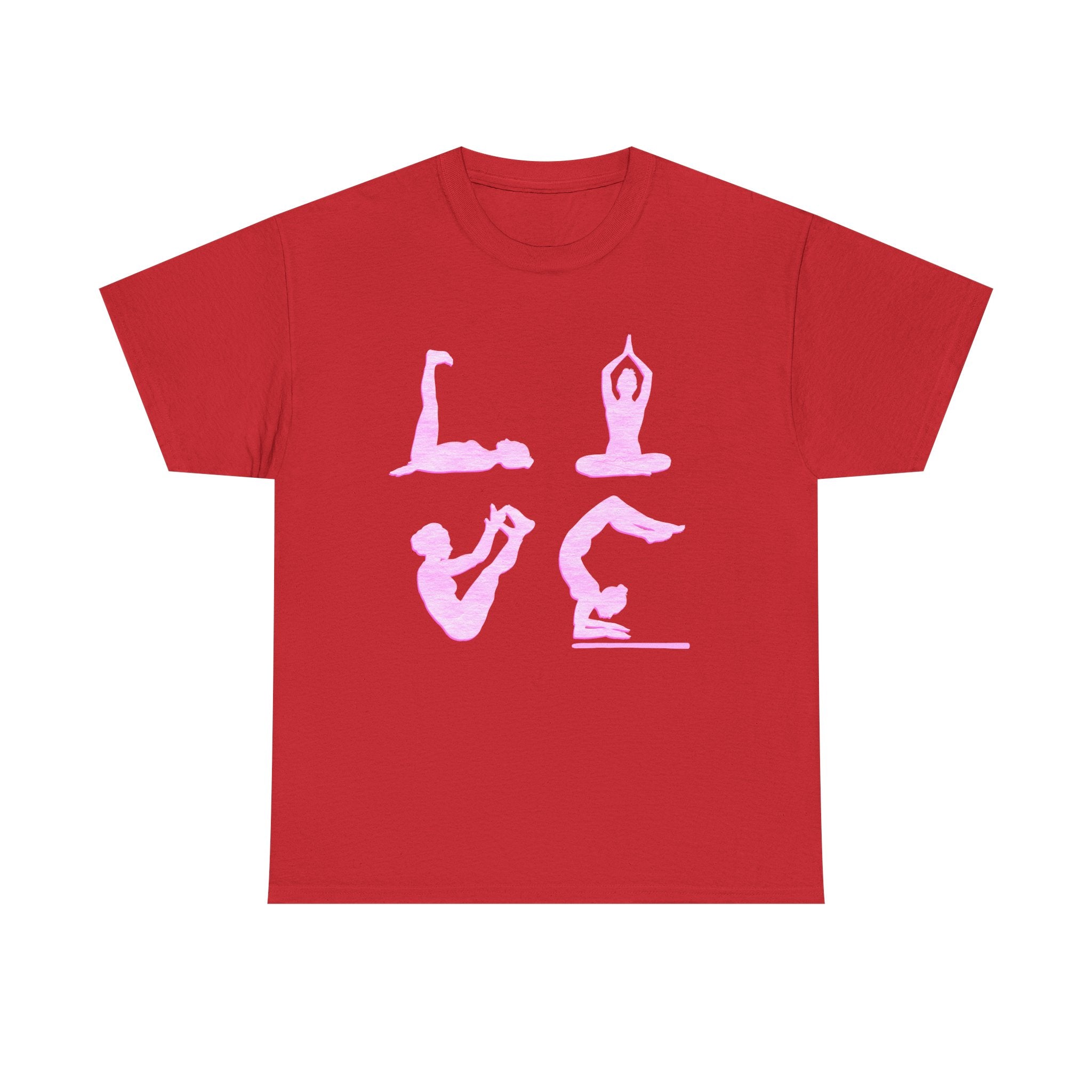 Yoga Love Poses Graphic Tee — Pink Silhouette Yoga Shirt for Women & Men