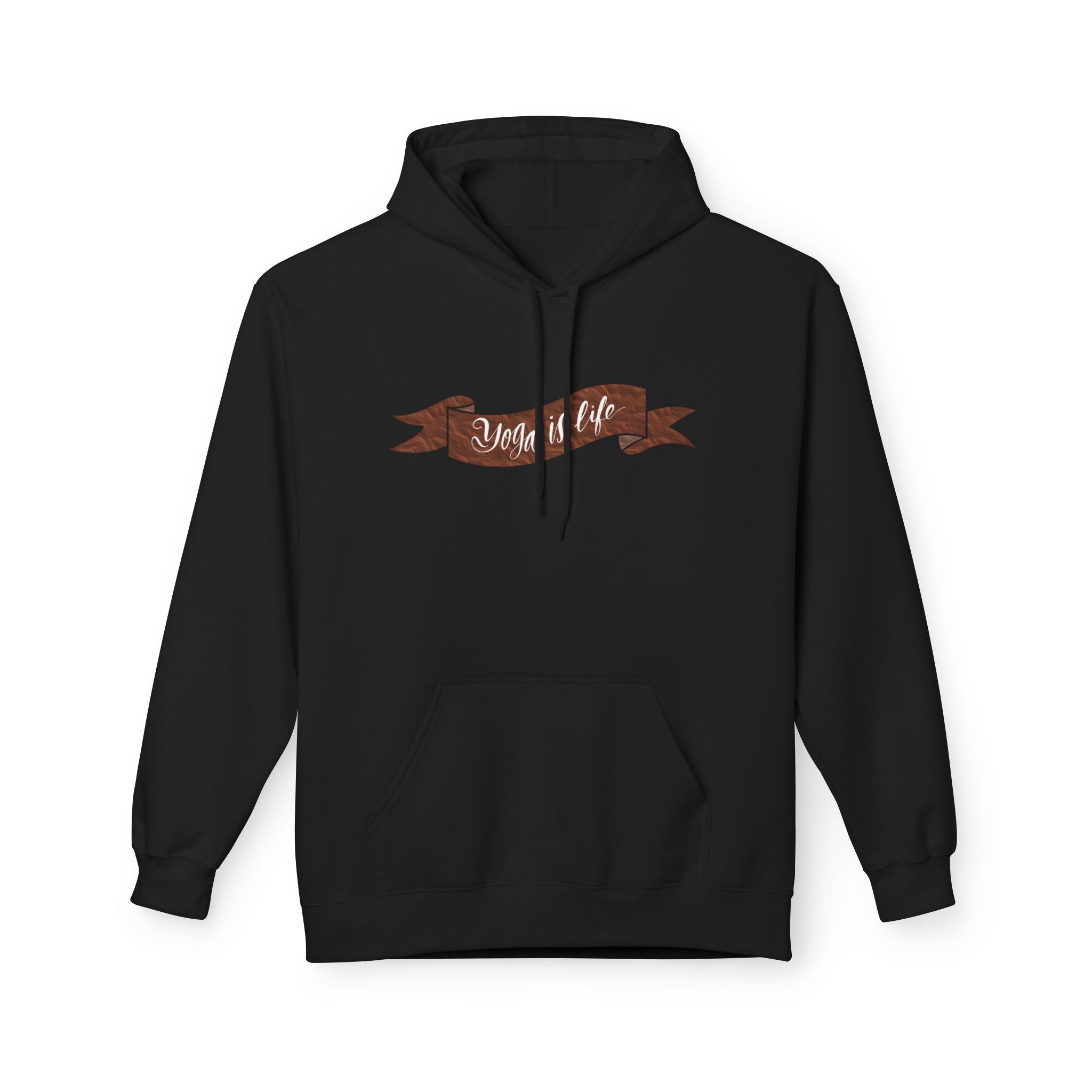 Cozy 'Yoga is Life' Script Hoodie — Rustic Brown Fleece Pullover
