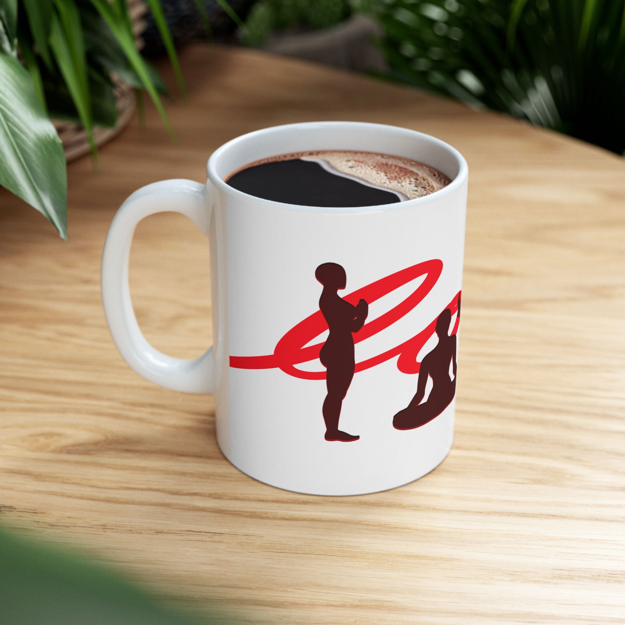 Yoga Love Ceramic Mug — Red Script Mindfulness Coffee Cup (11oz)