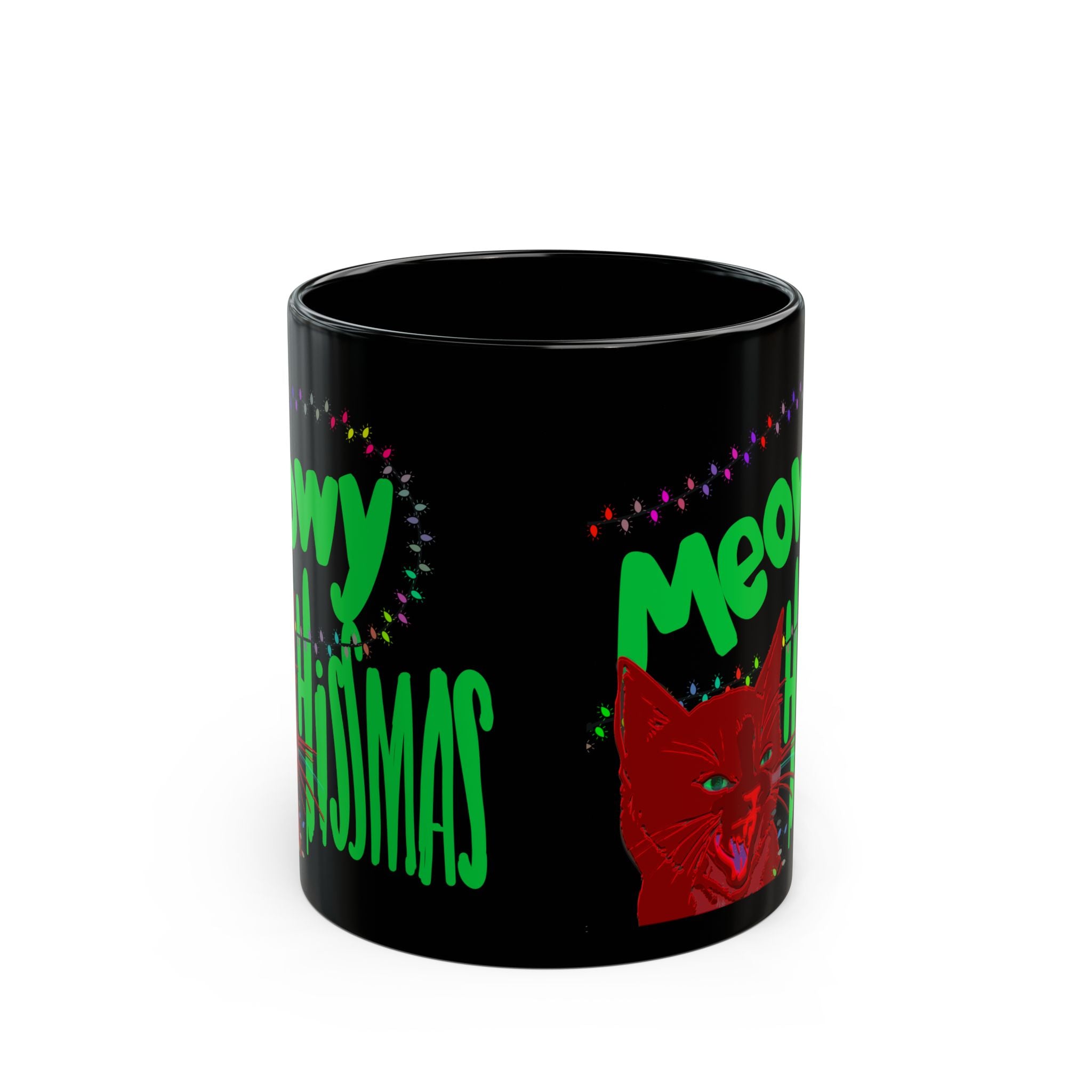 MEOWY HISSMAS Black Mug (11oz)