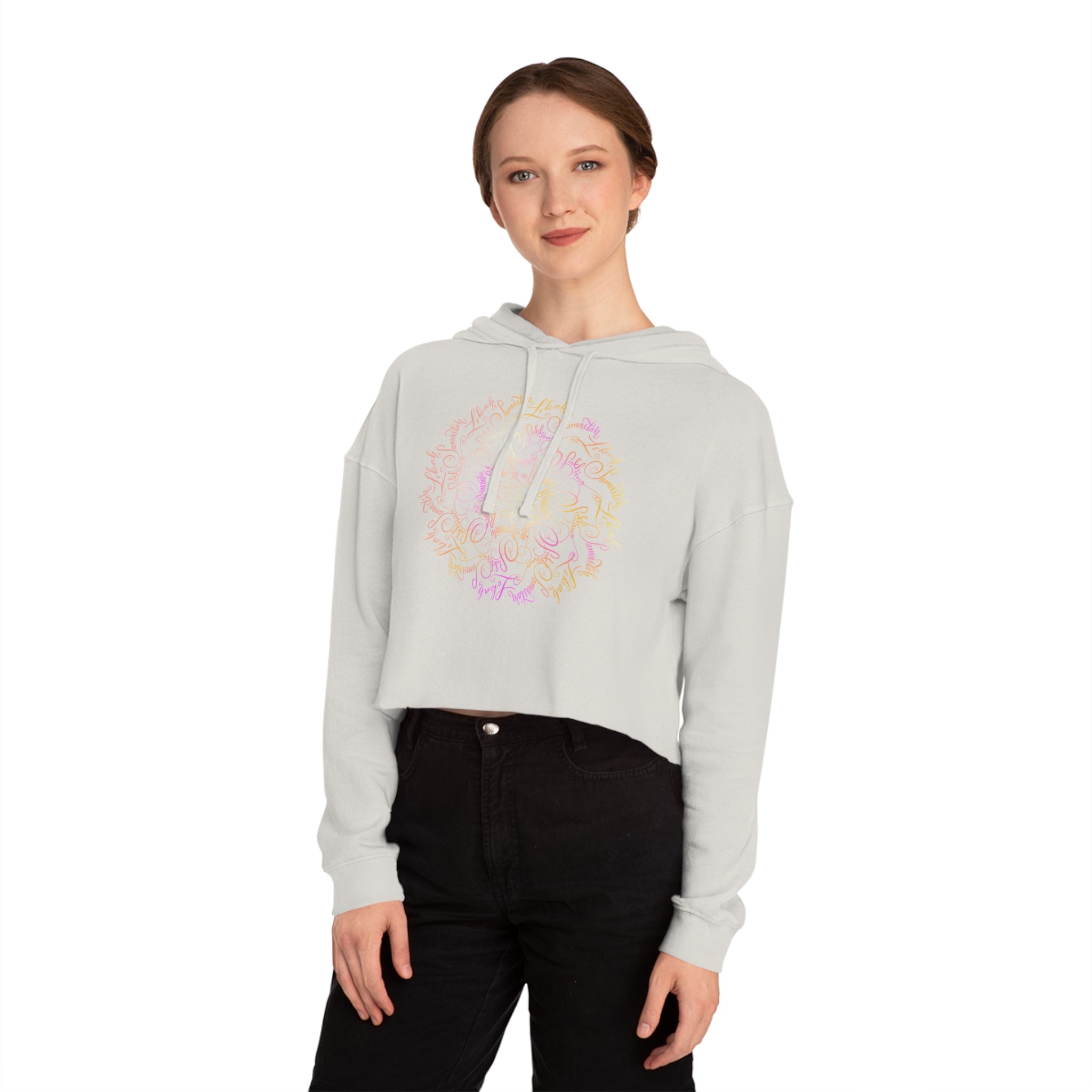 Subtle Mantra Women’s Cropped Hooded Sweatshirt with Unique Hand-drawn Design