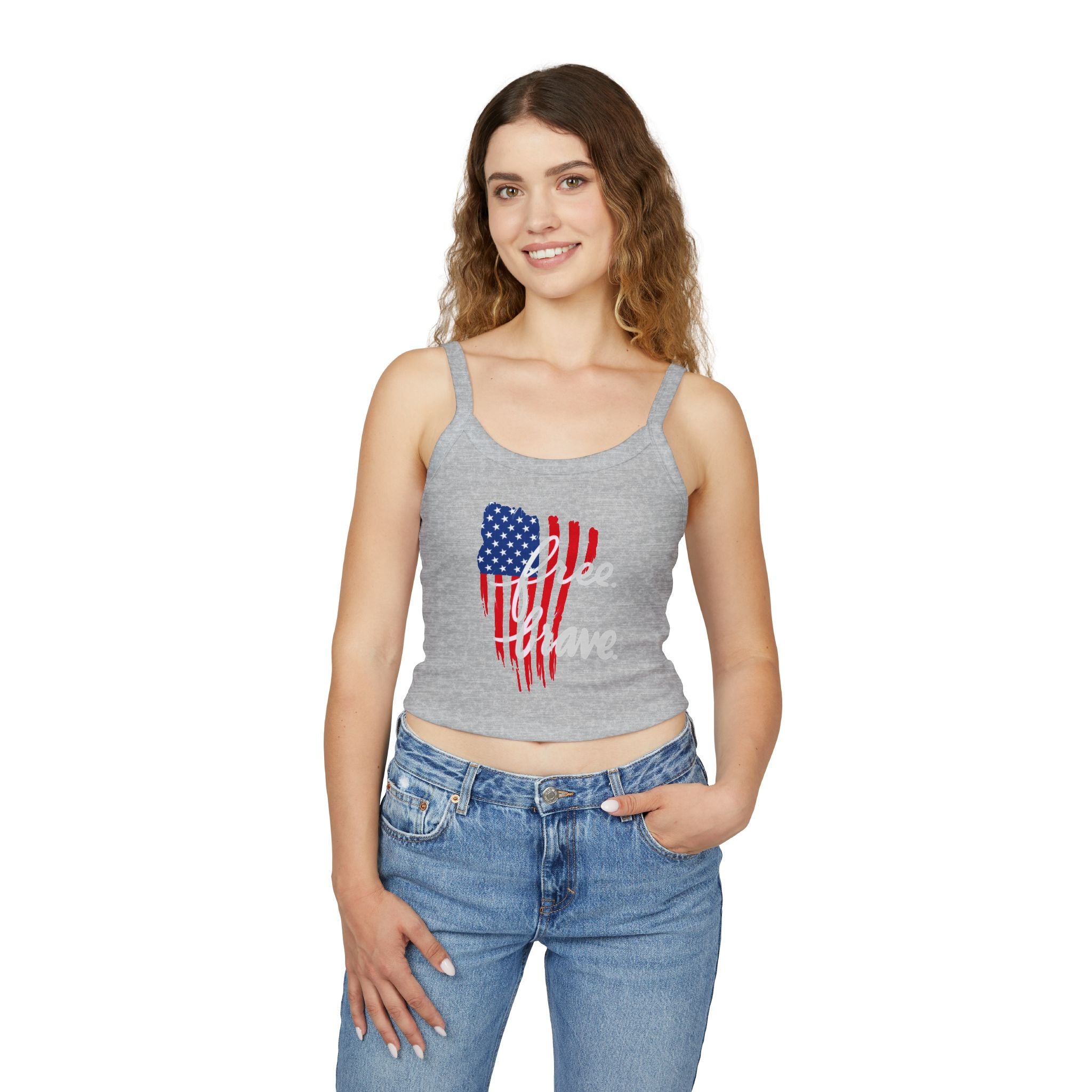 Patriotic Women's Spaghetti Strap Tank Top - Free. Brave.