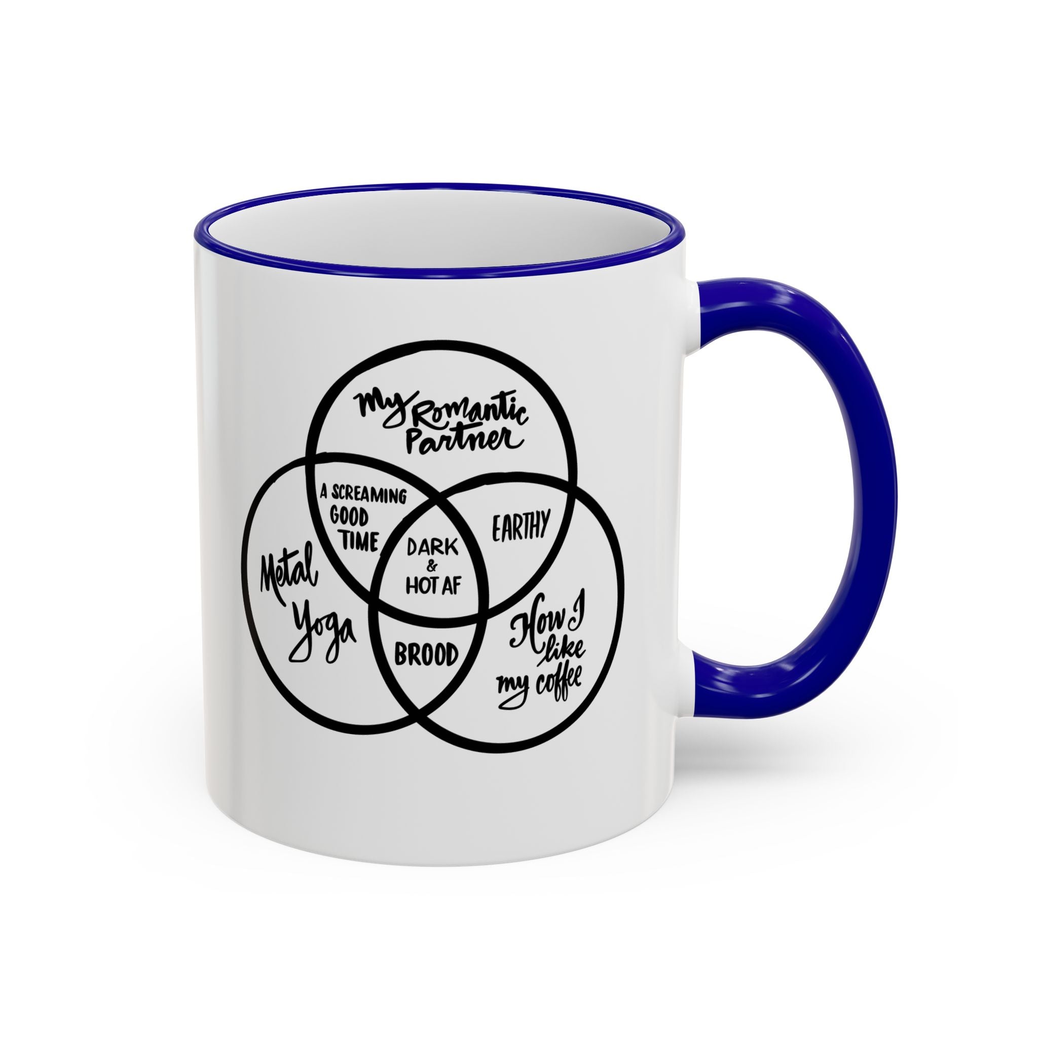 Metal Yoga Venn Diagram Mug — Funny Coffee Lover Accent Rim & Handle Mug (11oz/15oz)