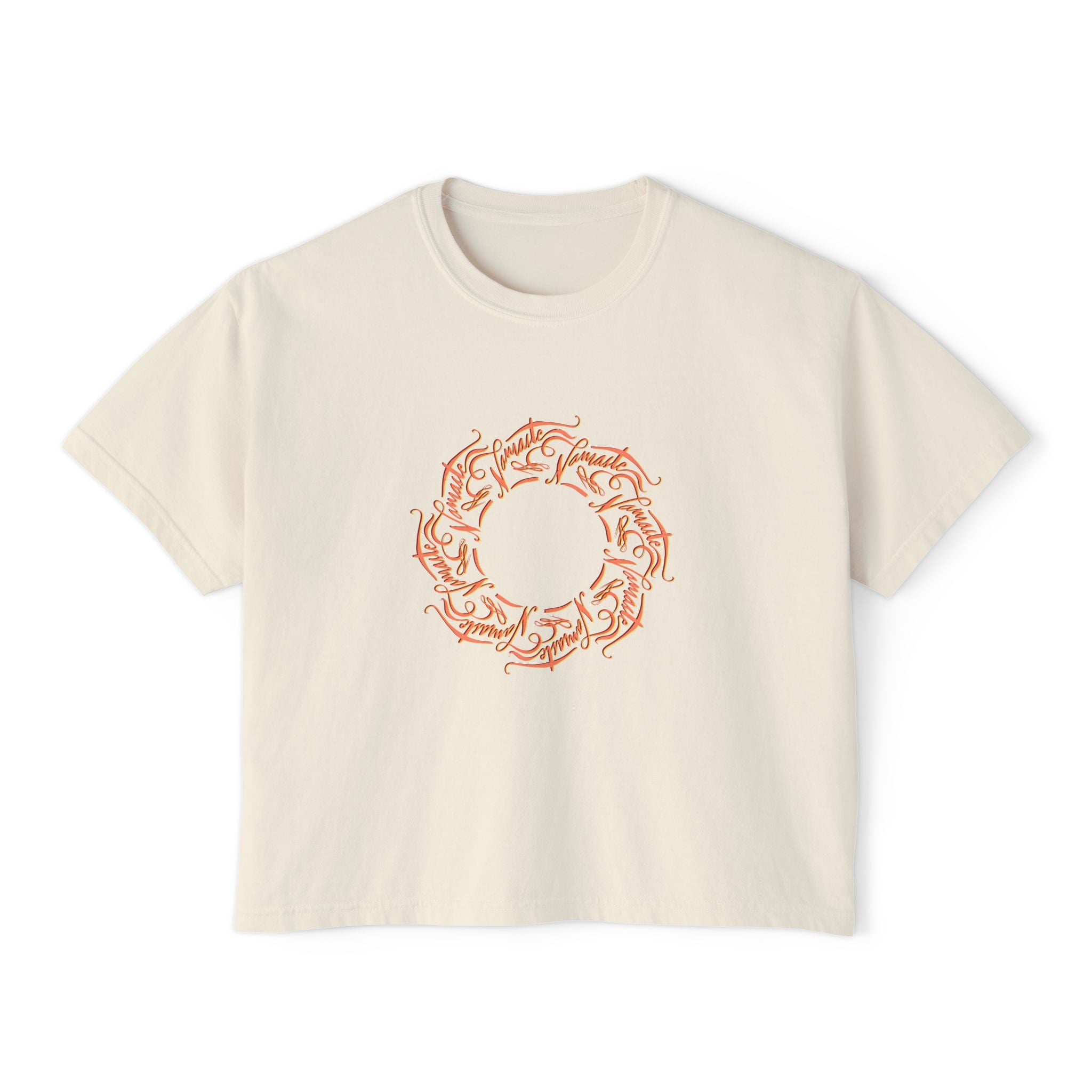Women’s Boxy Tee -Namaste Hand-drawn Top for Casual Days