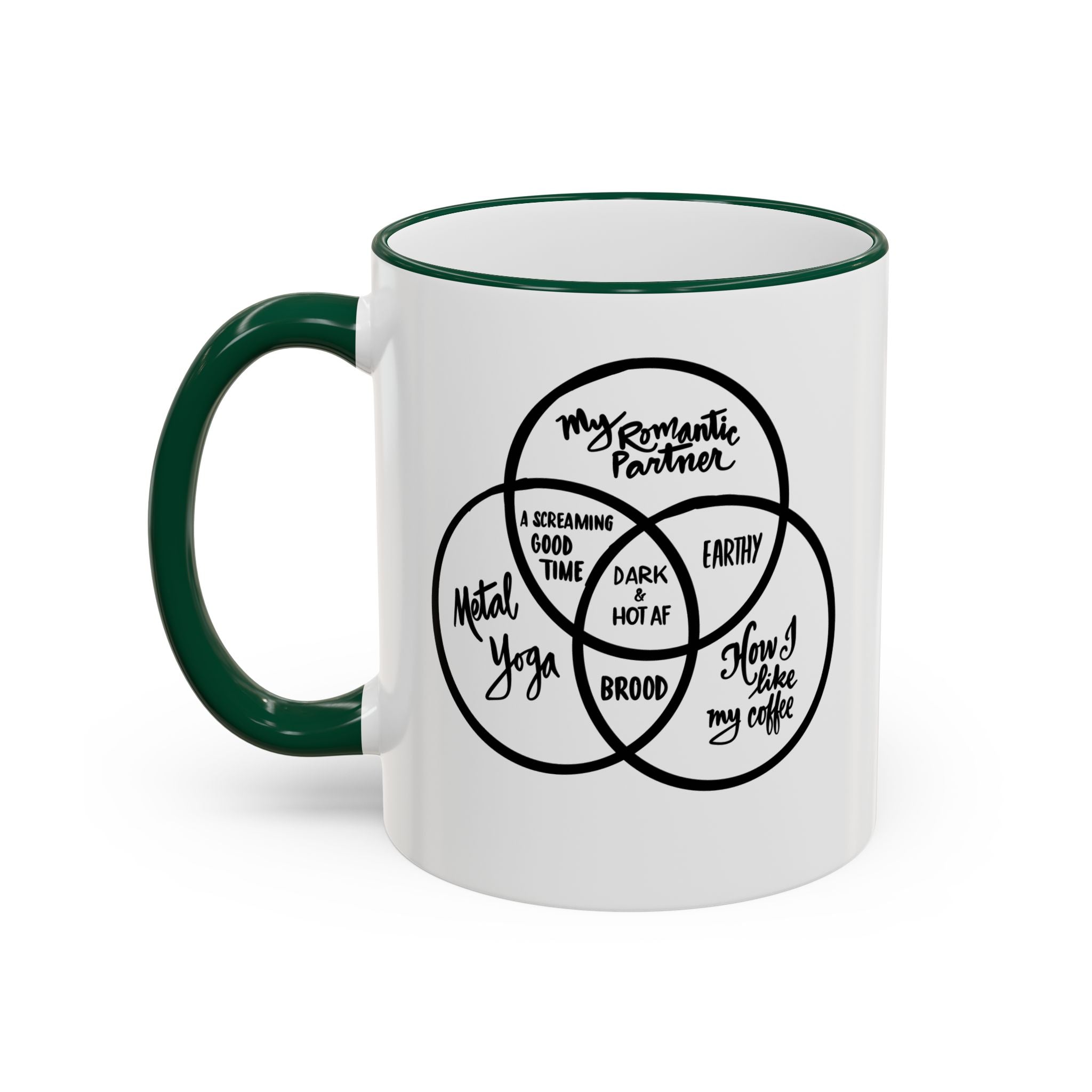 Metal Yoga Venn Diagram Mug — Funny Coffee Lover Accent Rim & Handle Mug (11oz/15oz)