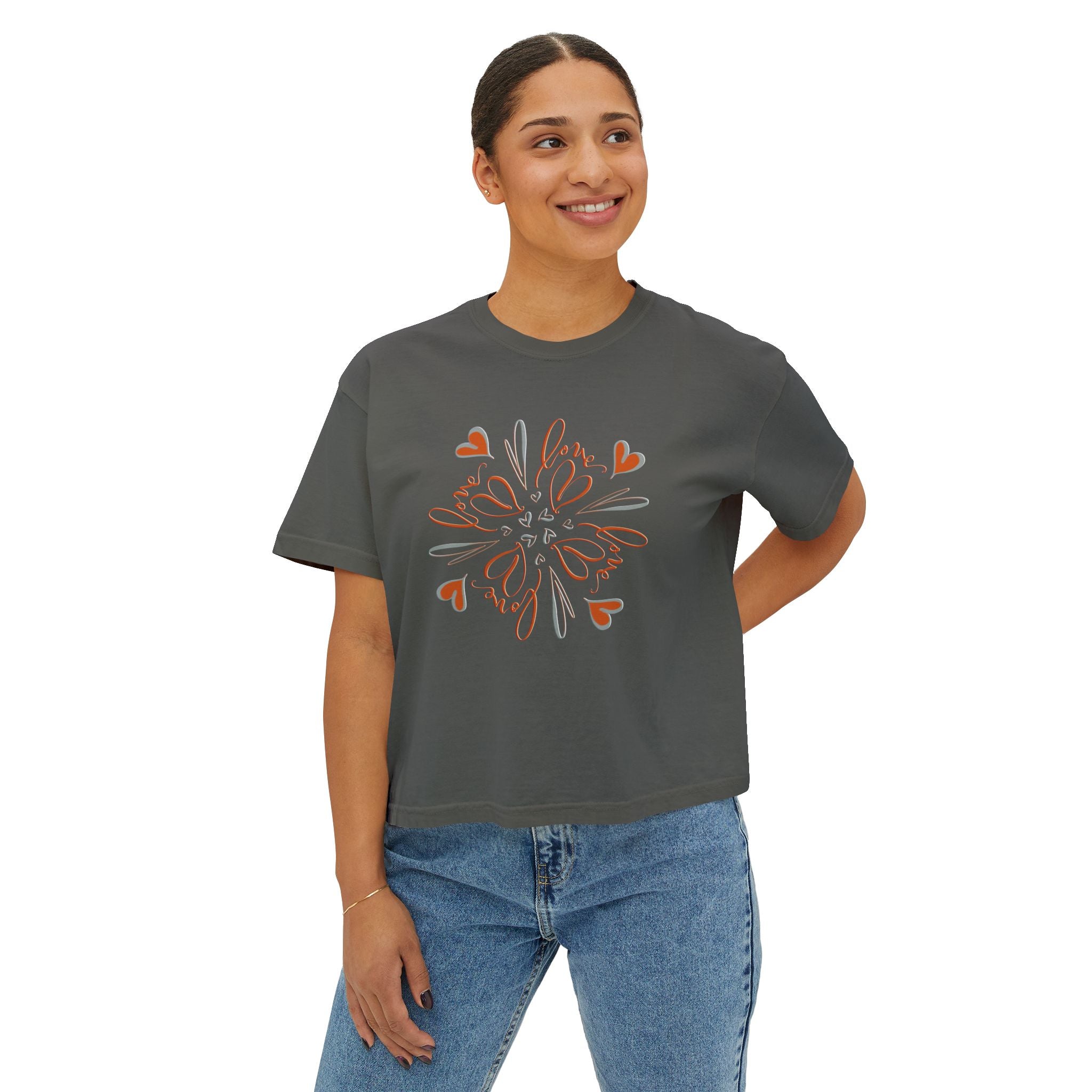 Women's Boxy Tee — Floral Heart Mandala Graphic