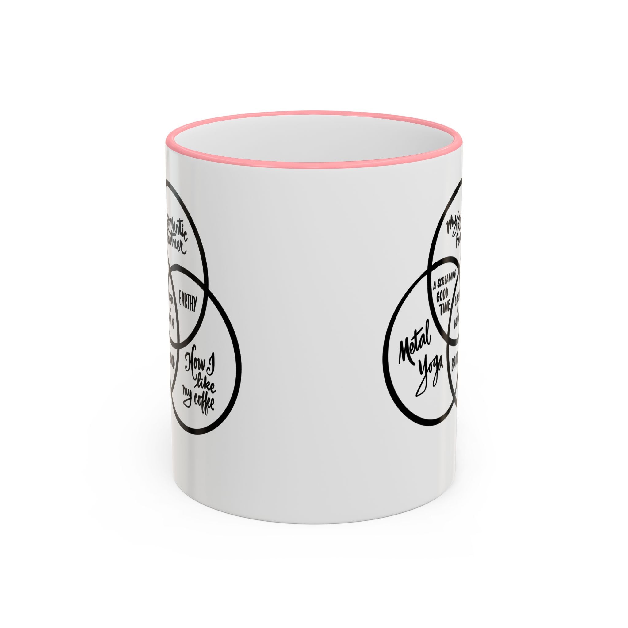 Metal Yoga Venn Diagram Mug — Funny Coffee Lover Accent Rim & Handle Mug (11oz/15oz)