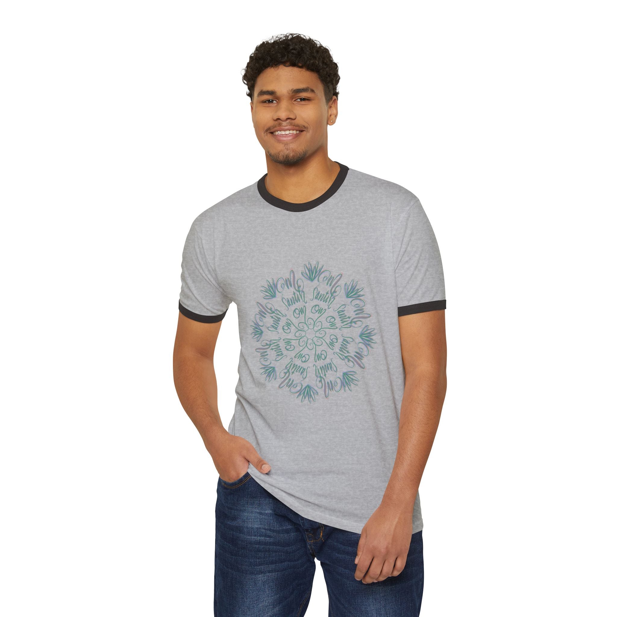 Hand drawn OM mandala Unisex Cotton T-Shirt