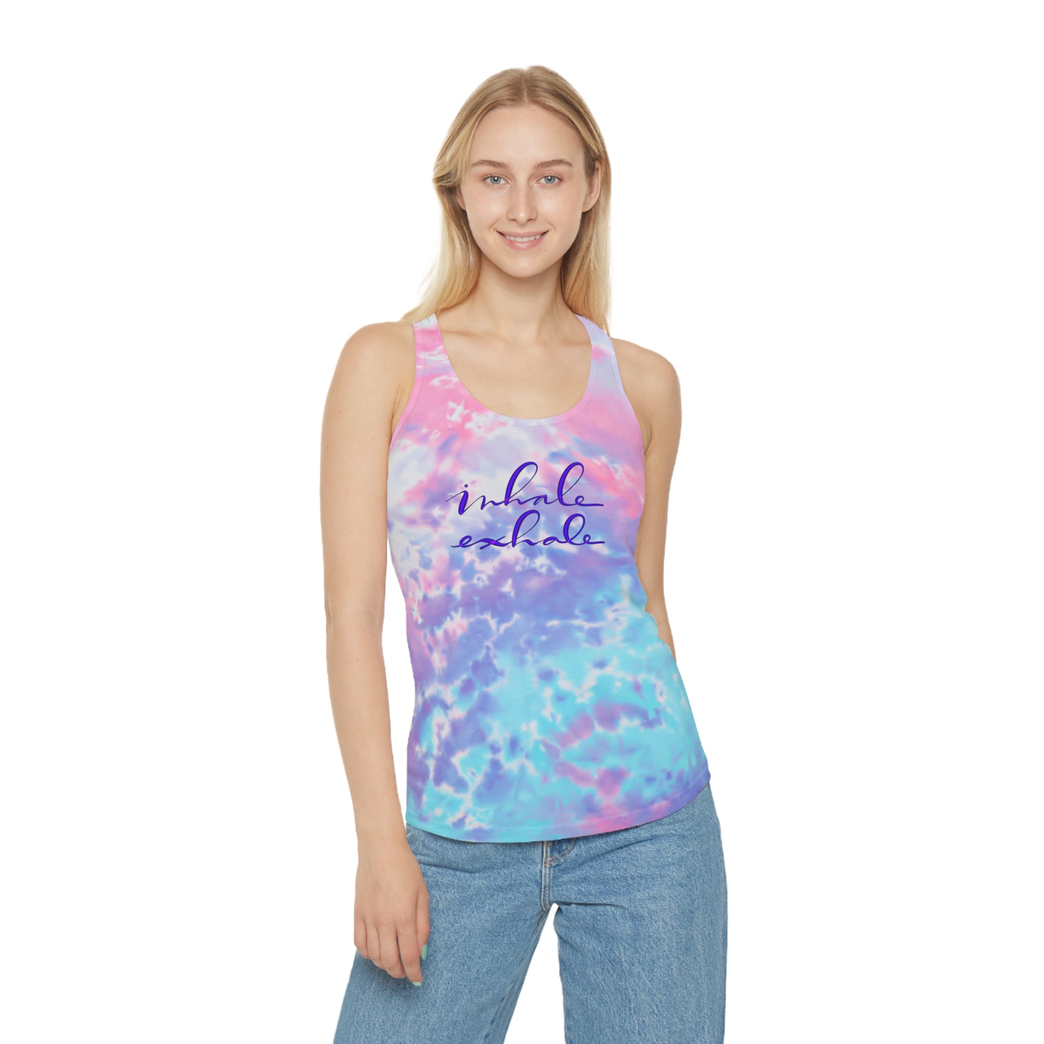 Inhale Exhale Tie Dye Racerback Tank Top - Comfortable & Colorful Fitness Wear