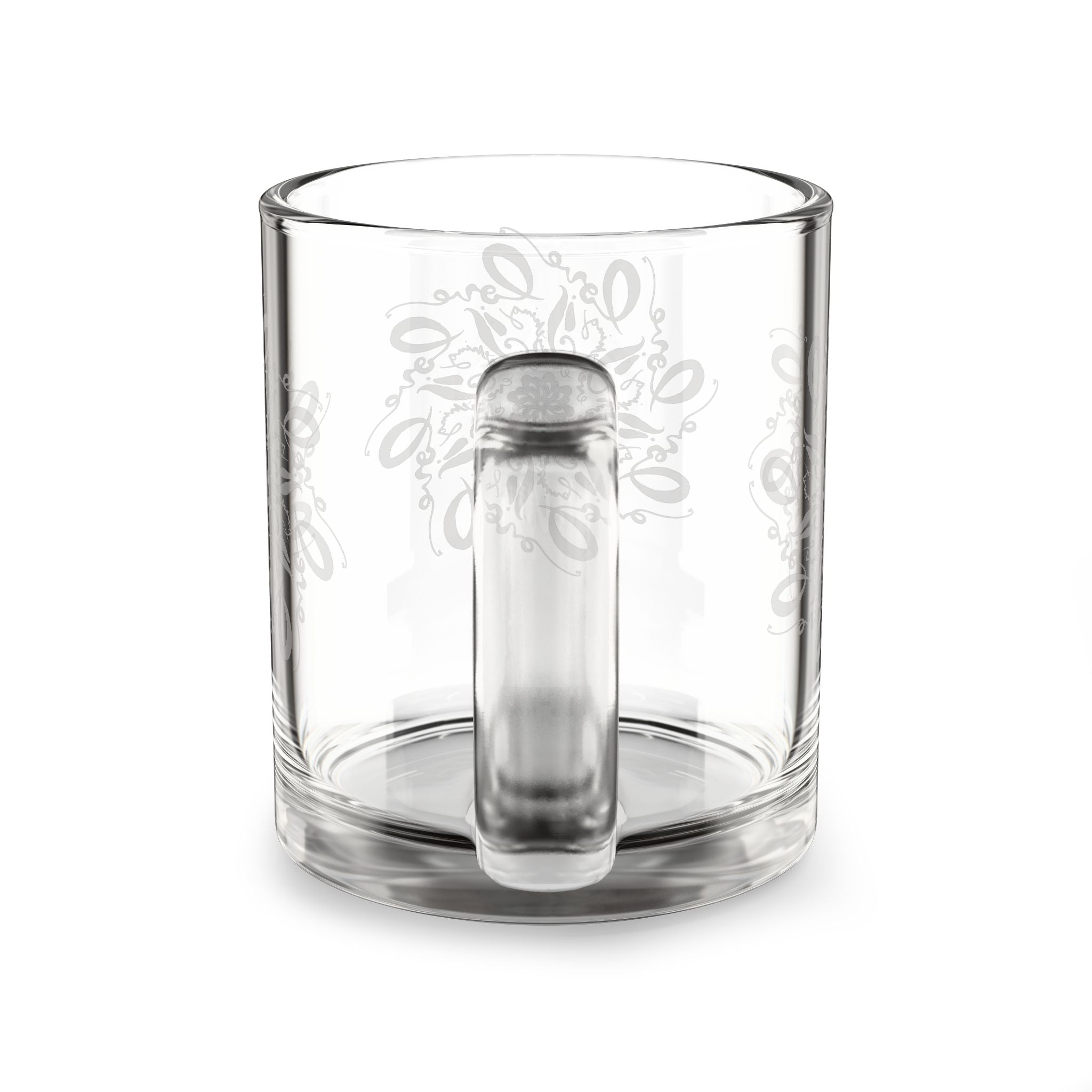 10oz Glass Mug – Elegant Love is Everything handwritten mandala