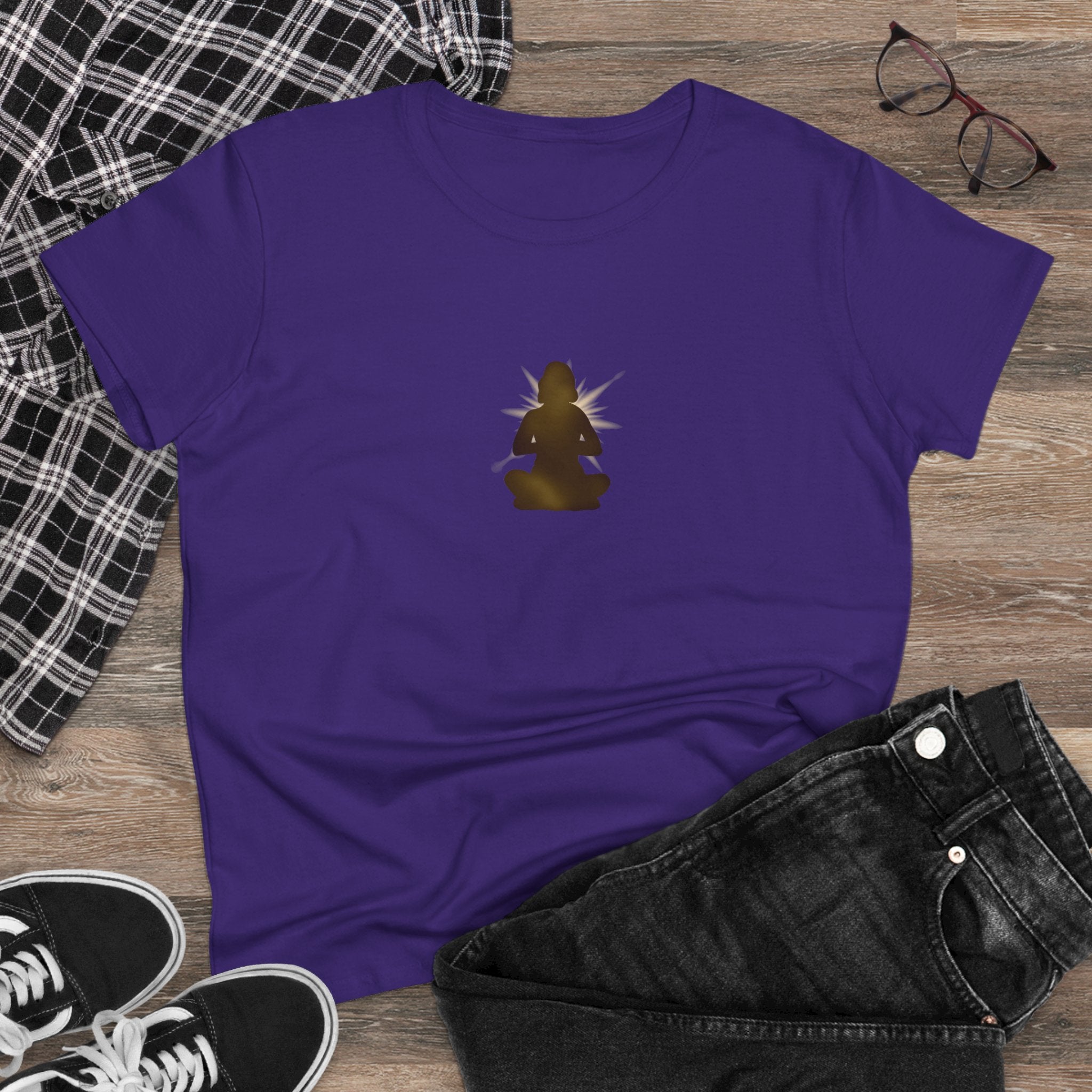 Meditation Silhouette Tee — Women's Yoga Cotton T‑Shirt
