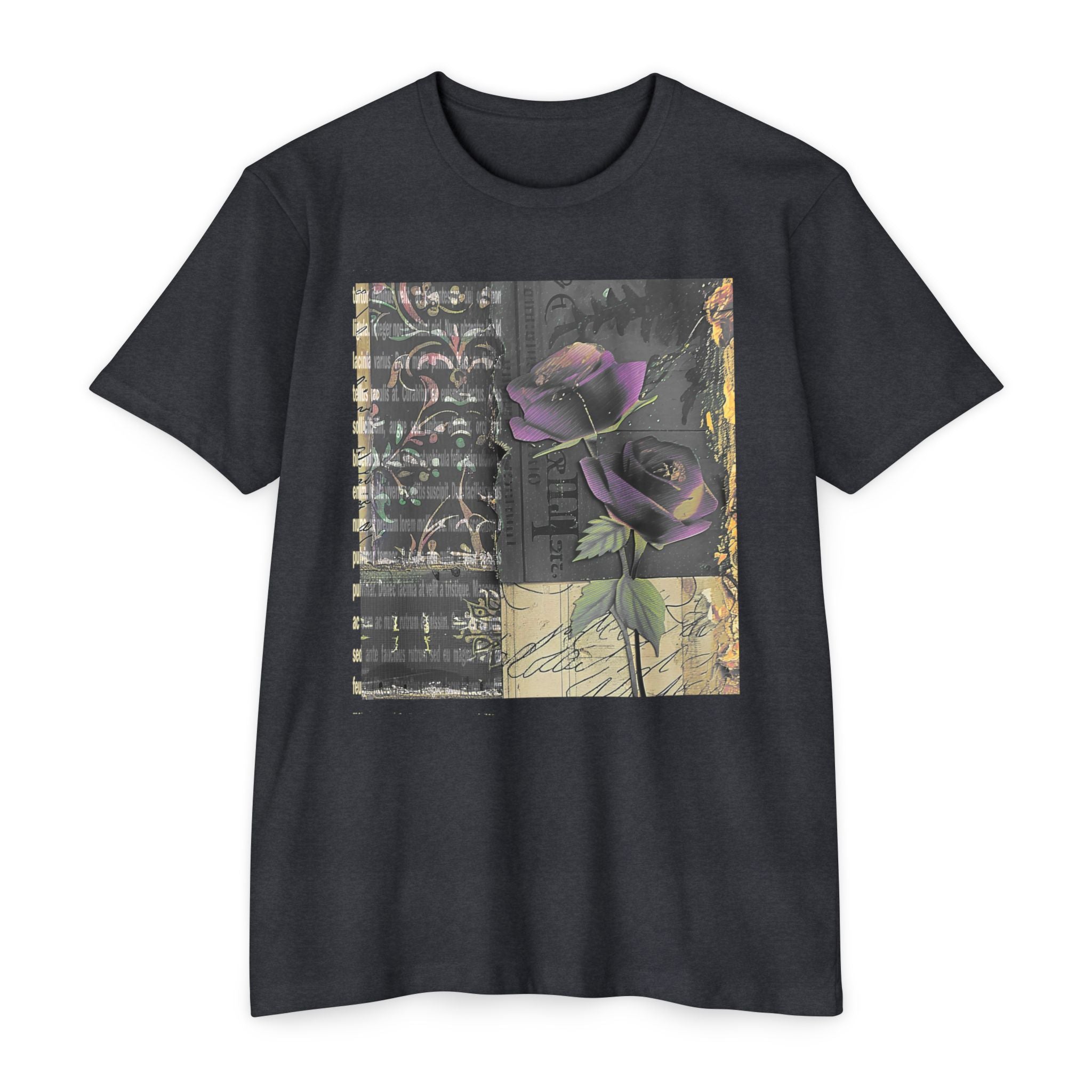 Artistic Floral Unisex CVC Jersey T-Shirt - Stylish Rose Design